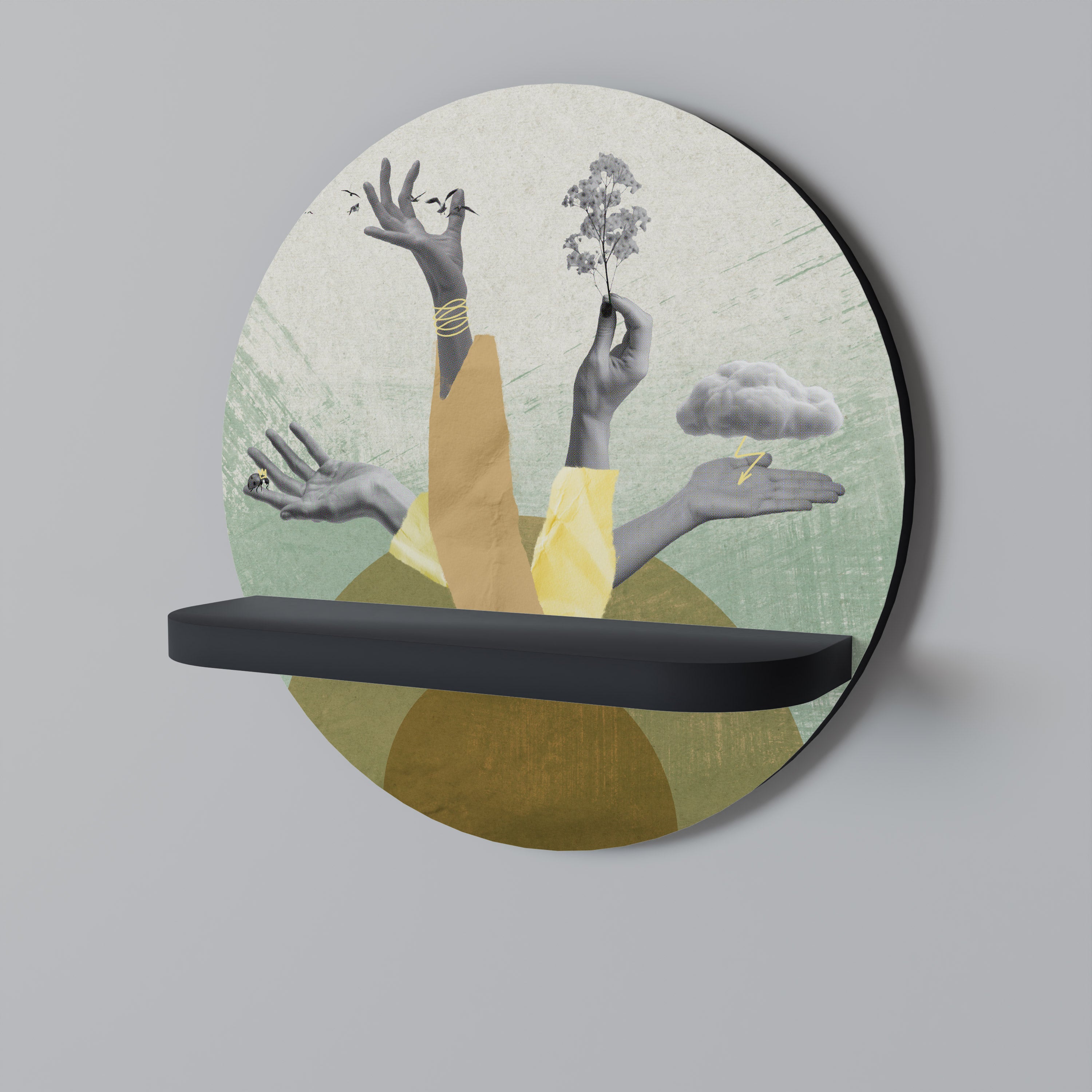 Estantería de arte redonda EARTH ELEMENTS con acabado negro