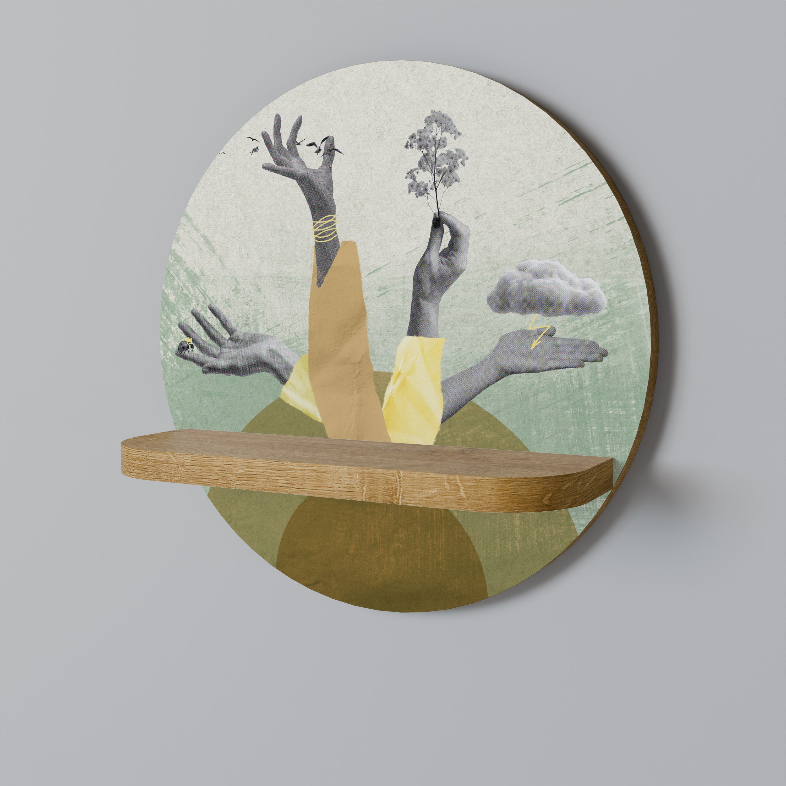 Estantería de arte redonda EARTH ELEMENTS con efecto roble