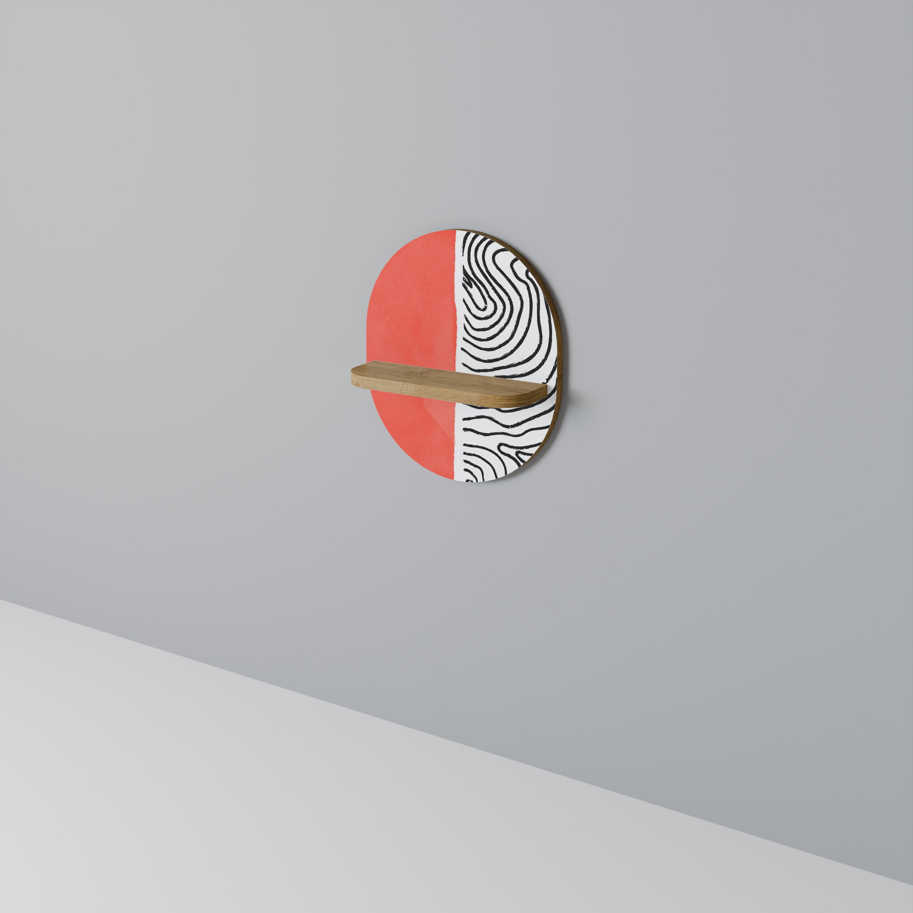 Estantería de arte ovalada Orangey Treasure con efecto roble