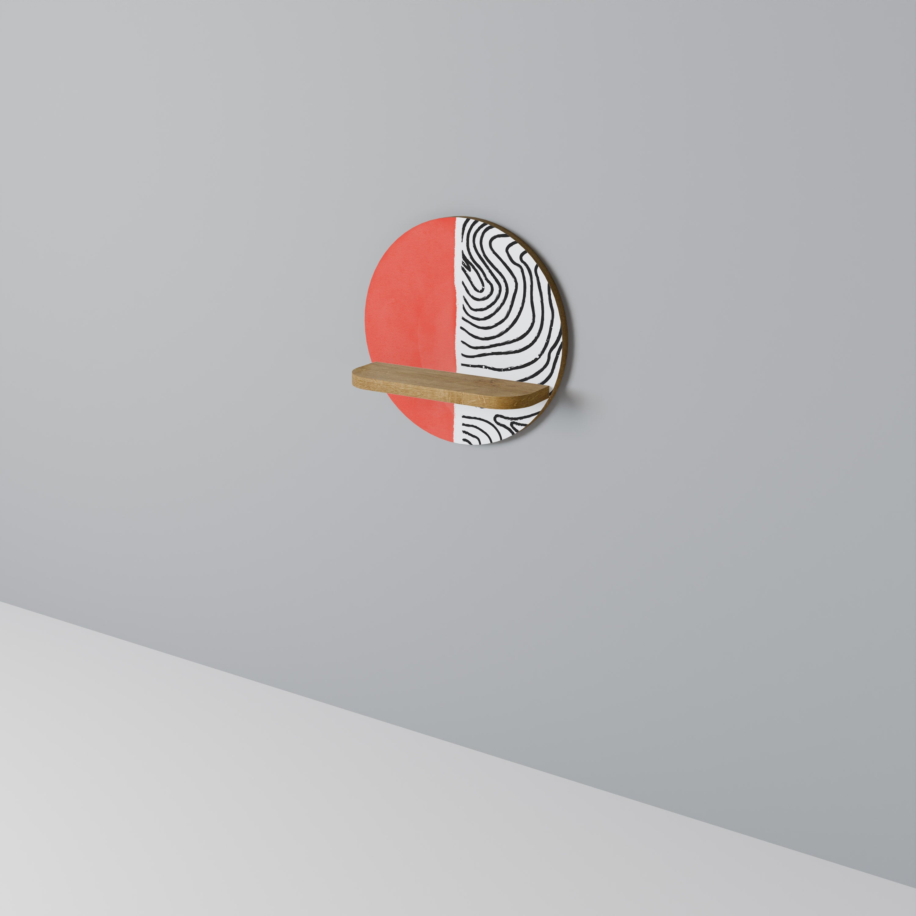 Estantería de arte redonda Orangey Treasure con efecto roble