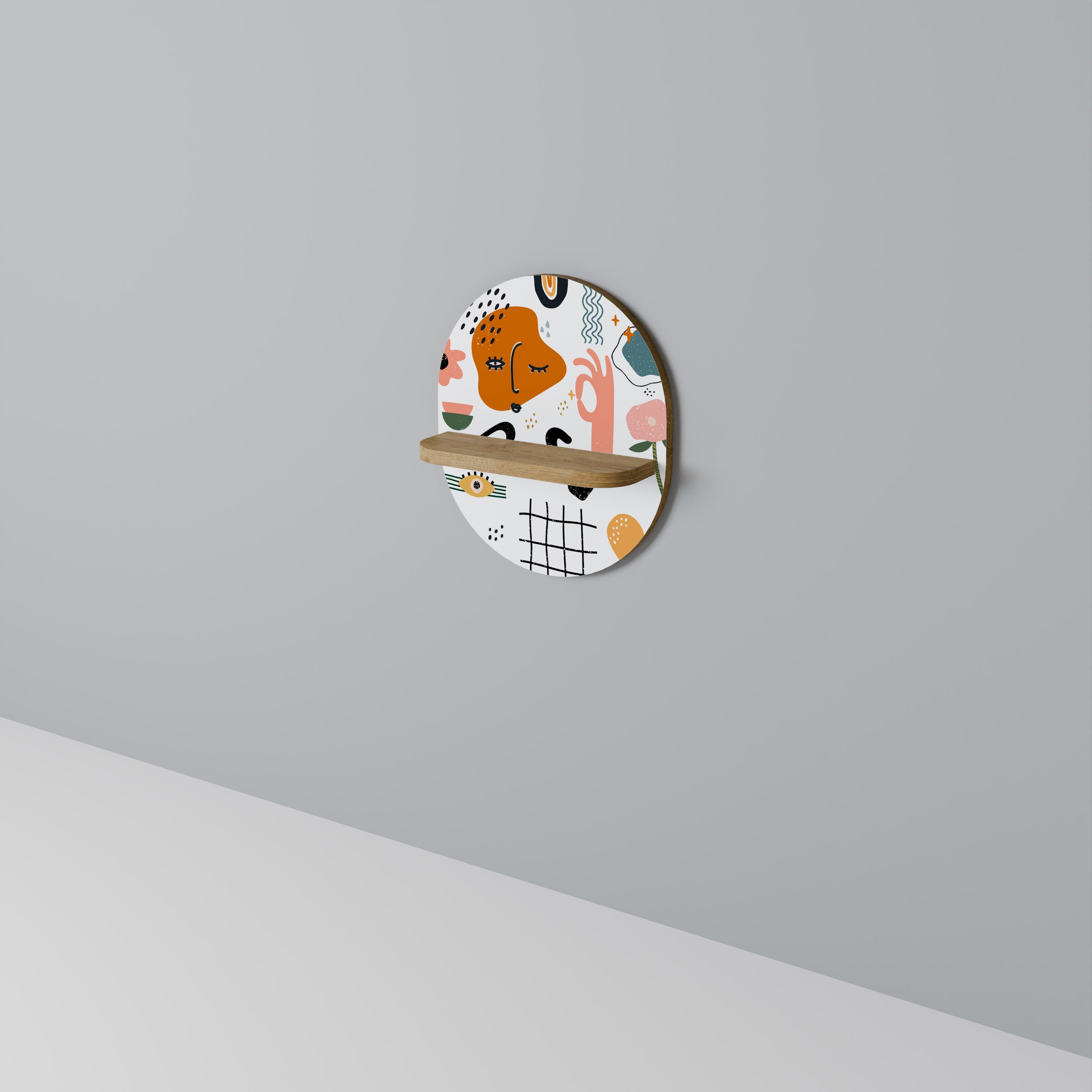 Estantería de arte ovalada MATISSE WHIMSY con efecto roble