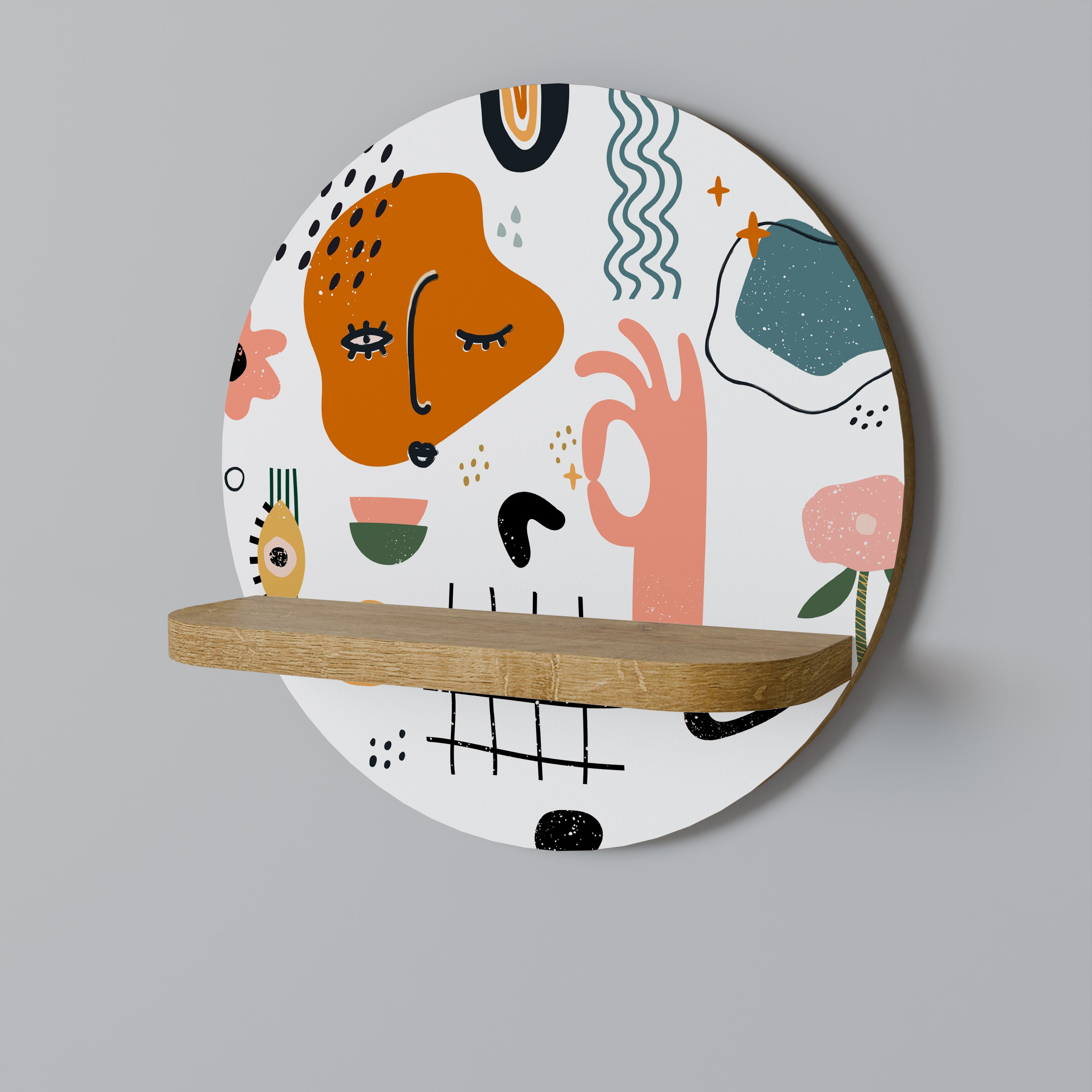 Estantería de arte redonda MATISSE WHIMSY con efecto roble