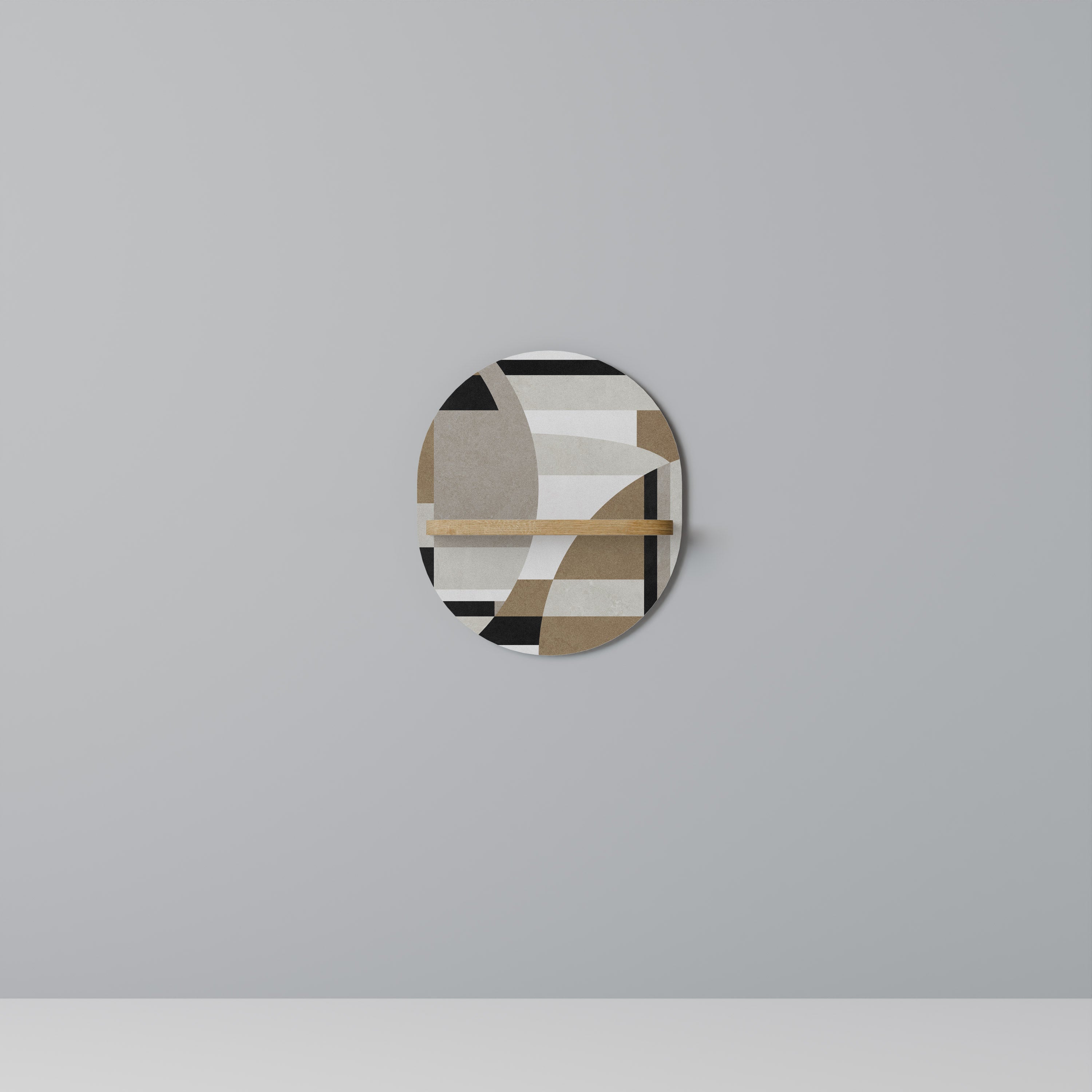 Estantería de arte ovalada DELICATE MEMENTO con efecto roble