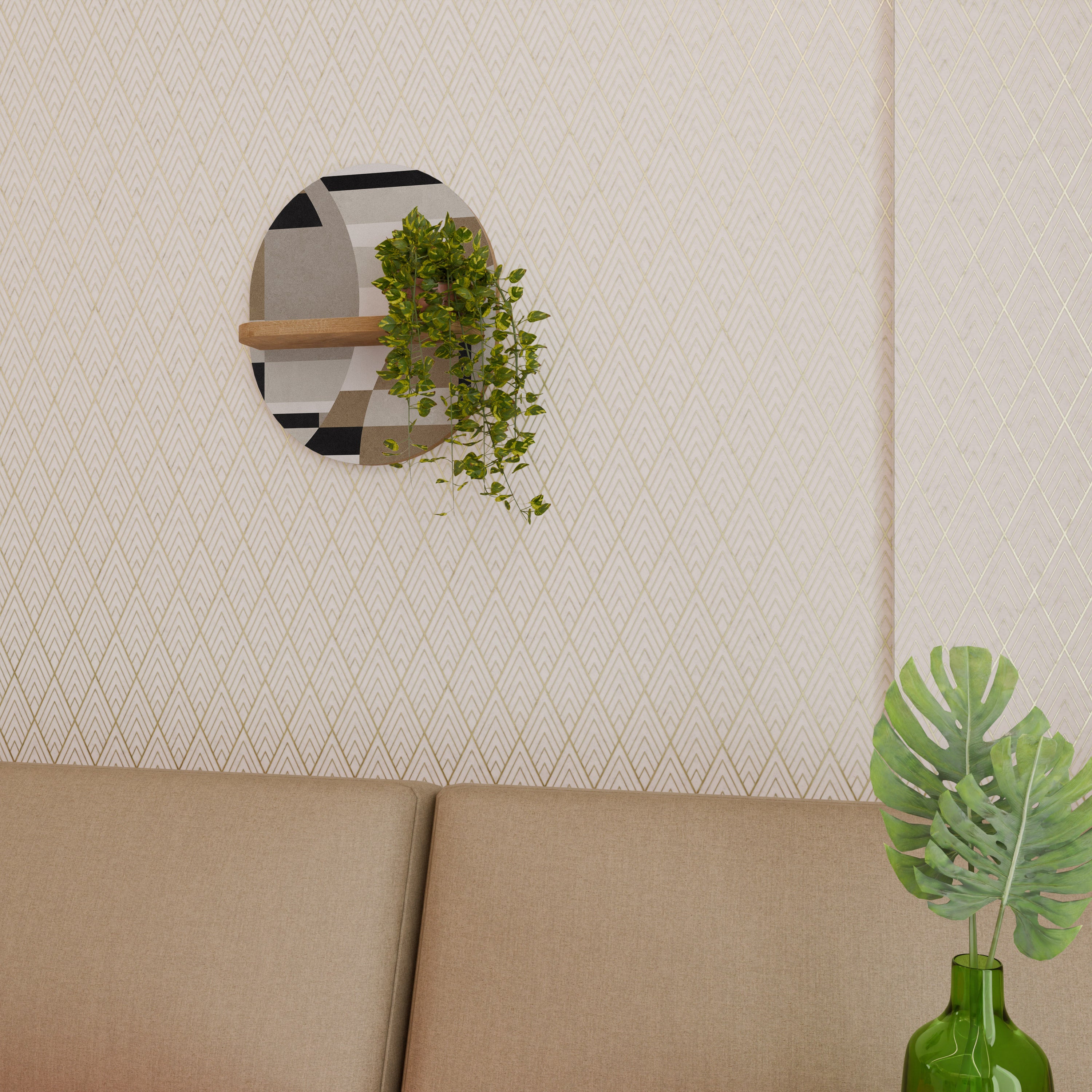 Estantería de arte ovalada DELICATE MEMENTO con efecto roble