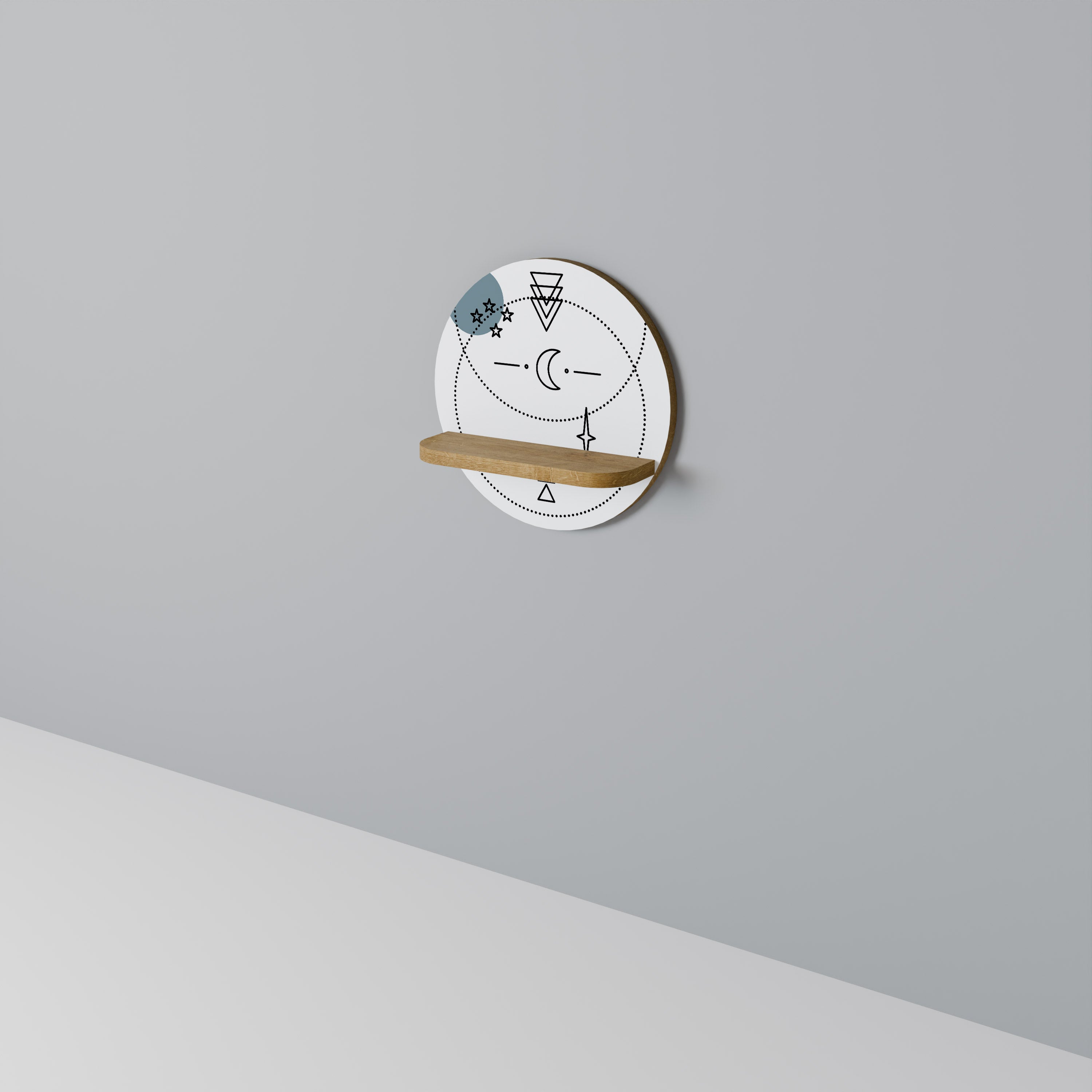 Estantería de arte redonda CELESTIAL BODY con efecto roble