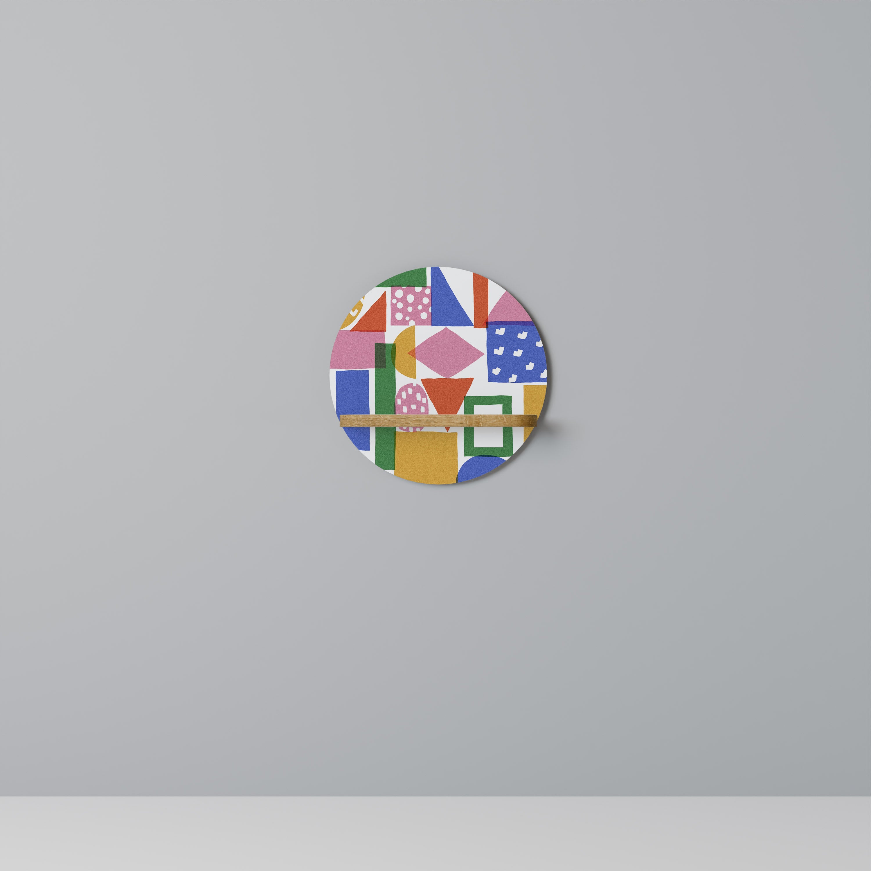 Estantería de arte redonda GEOMETRIC GLIMMER con efecto roble