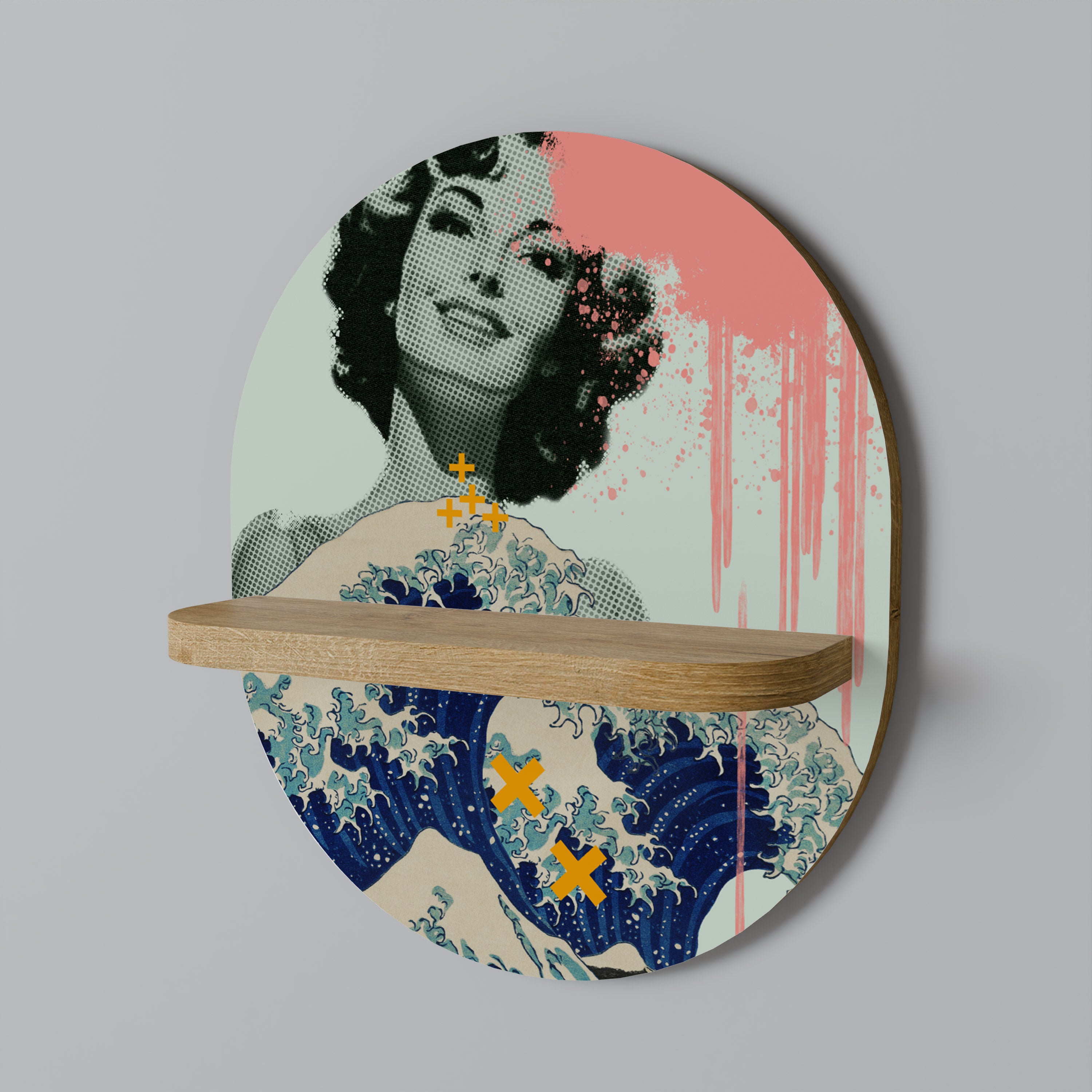 KANAGAWA BEAUTY Estantería de arte ovalada con efecto roble