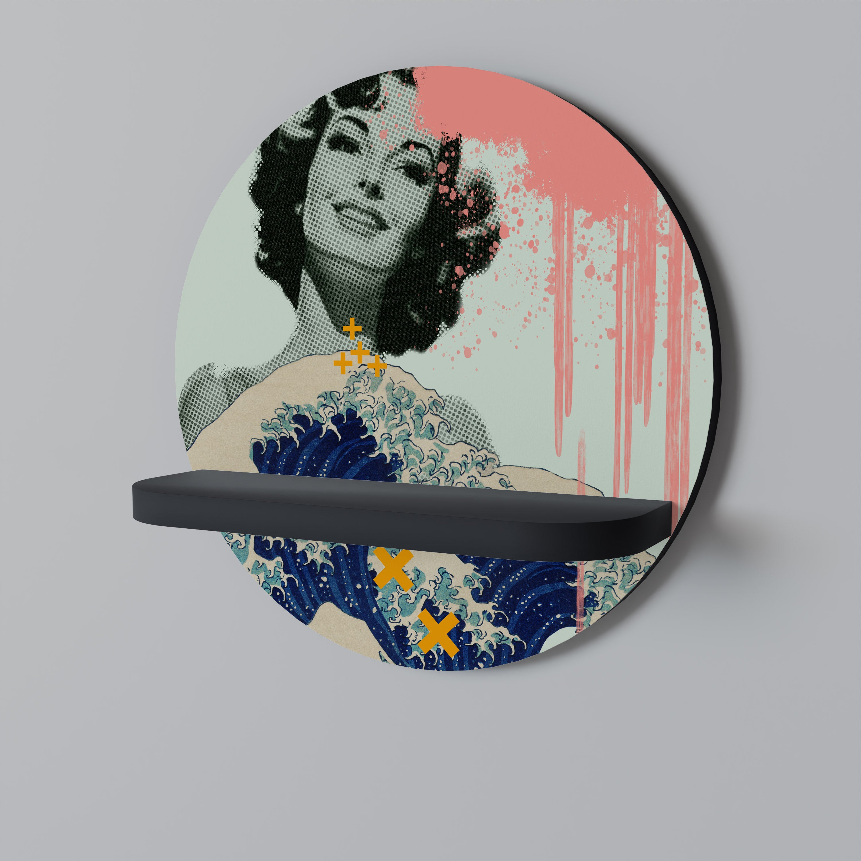 Estantería de arte redonda KANAGAWA BEAUTY con acabado negro