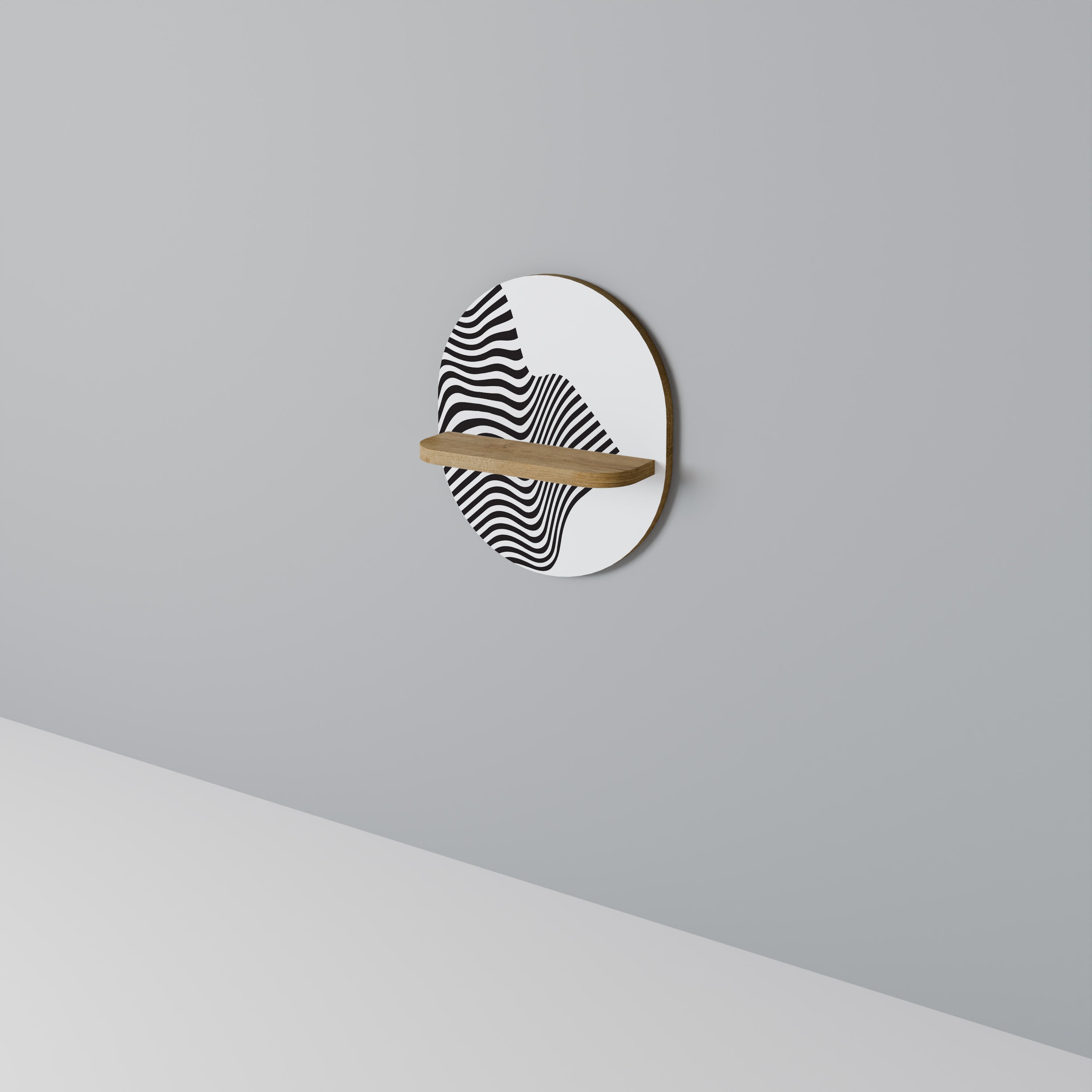 Estantería de arte ovalada ILLUSIONARY FLOW con efecto roble