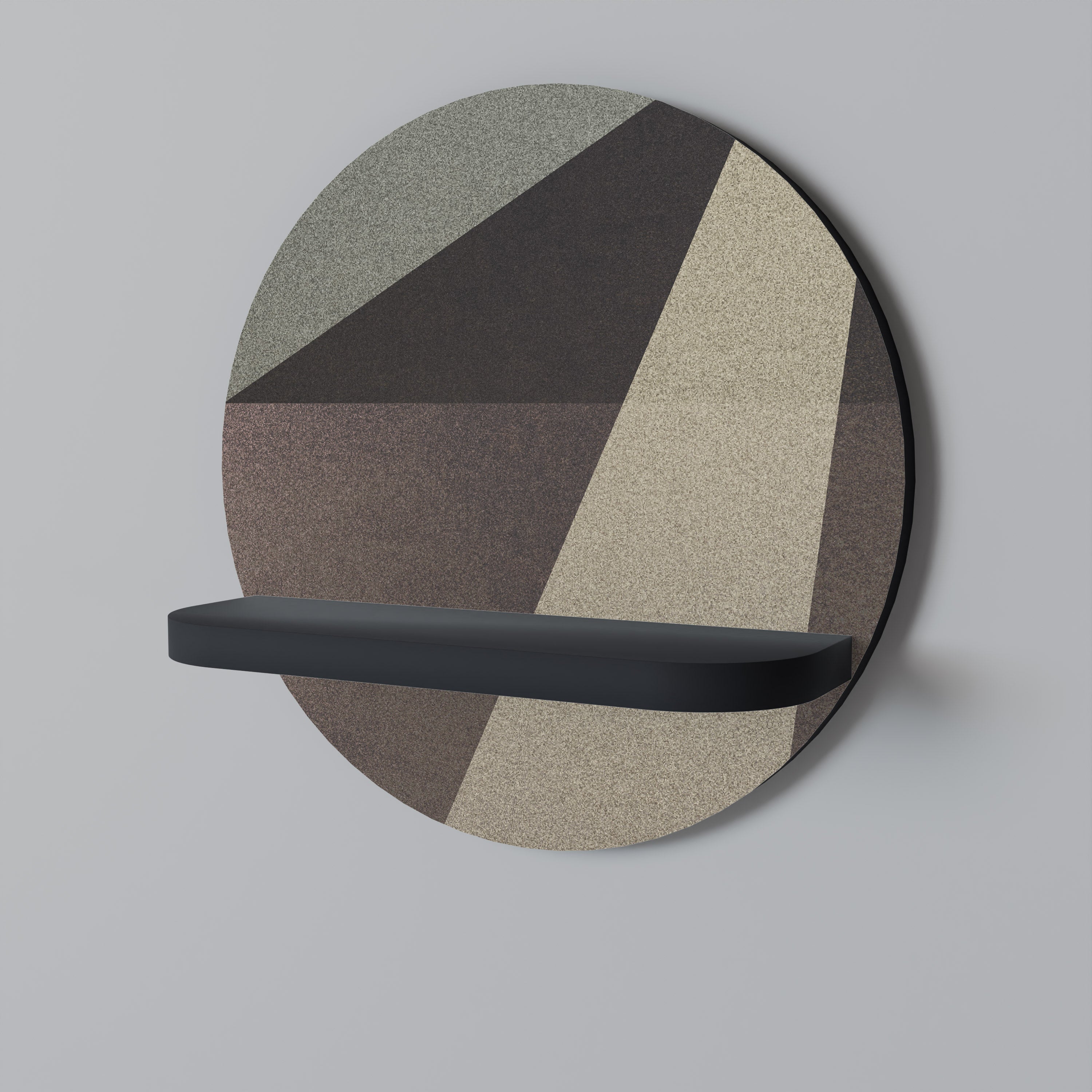 Estantería de arte redonda con geometría beige y acabado negro