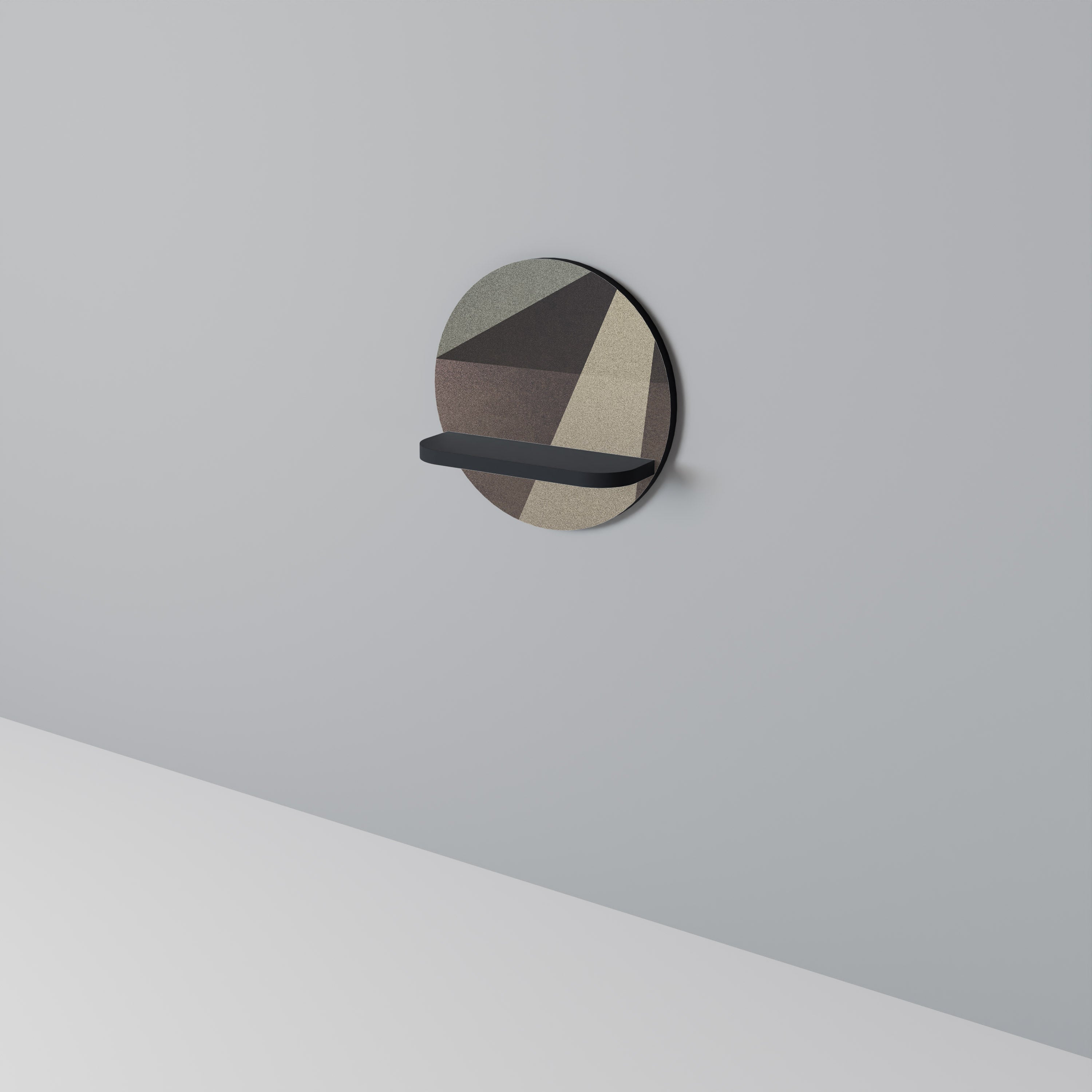 Estantería de arte redonda con geometría beige y acabado negro