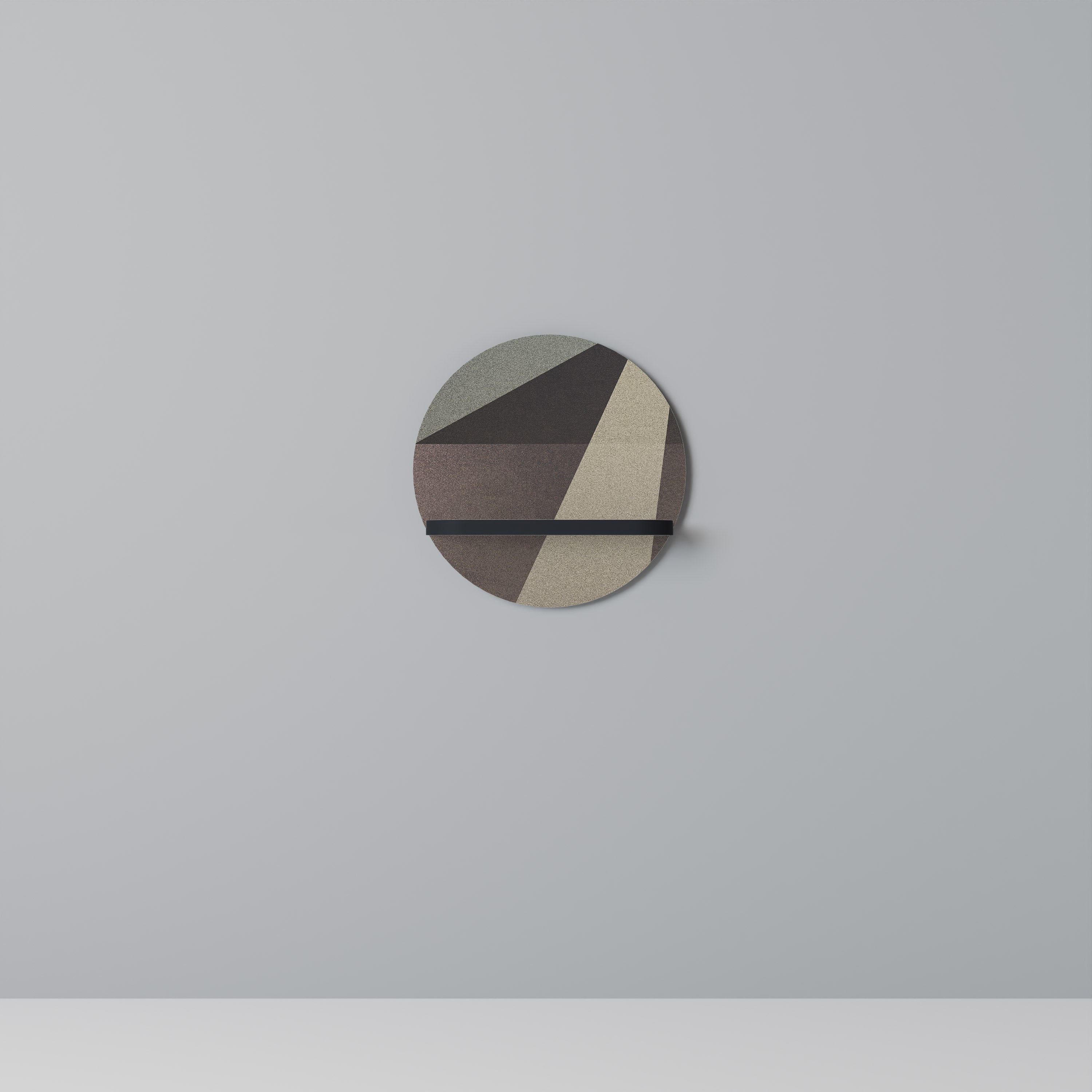 Estantería de arte redonda con geometría beige y acabado negro