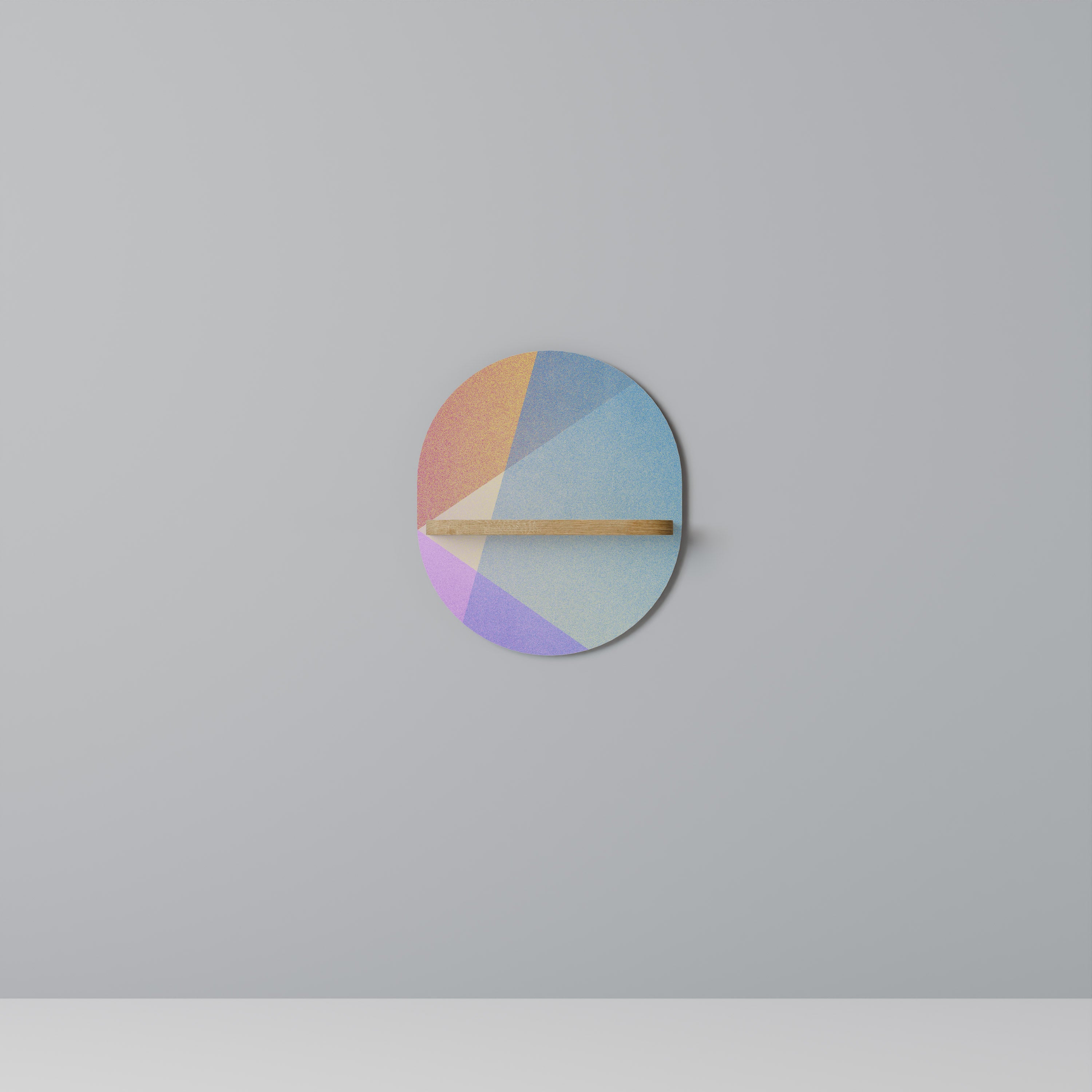 Estantería de arte ovalada BRIGHT GEOMETRY con efecto roble