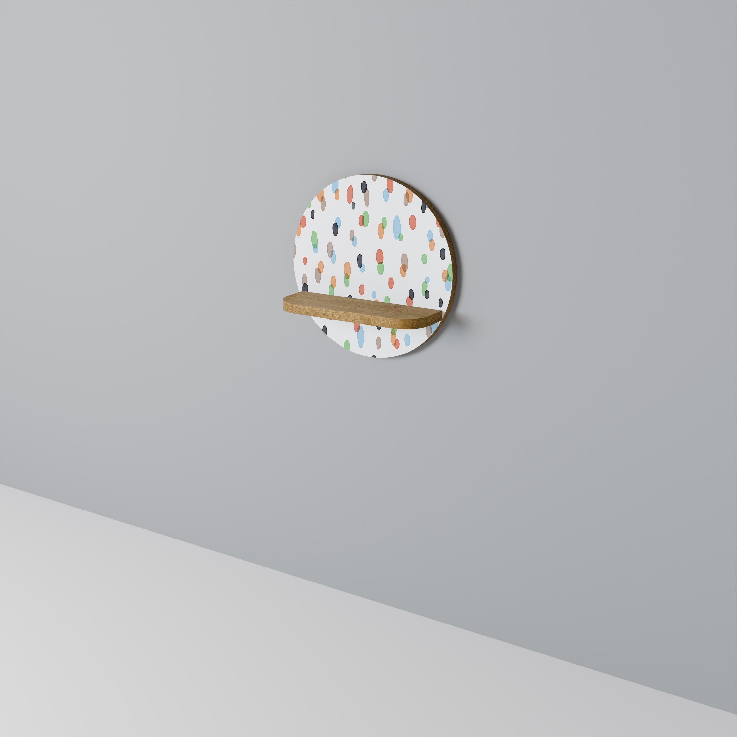 Estantería de arte redonda ENERGETIC SPOTS con efecto roble