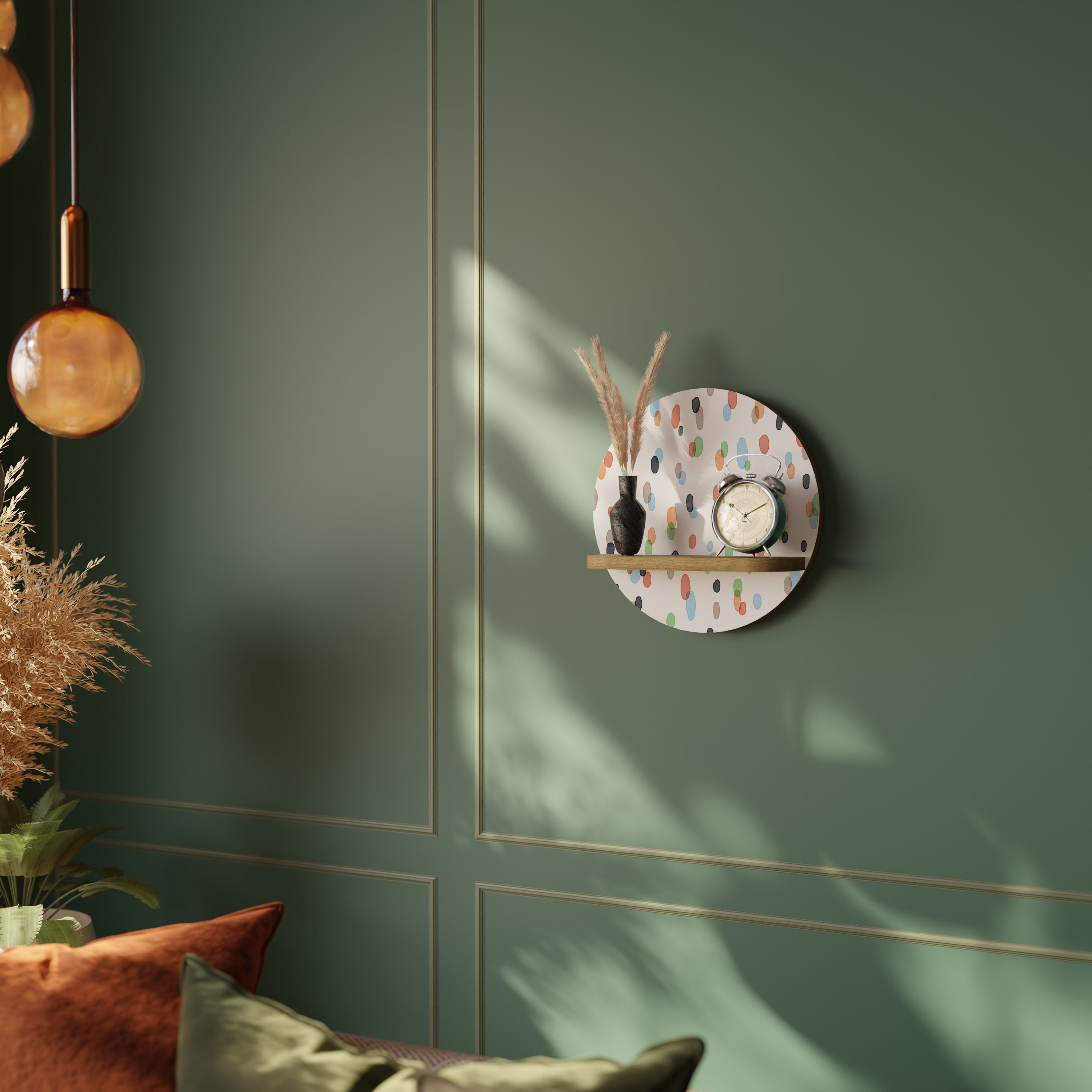 Estantería de arte redonda ENERGETIC SPOTS con efecto roble