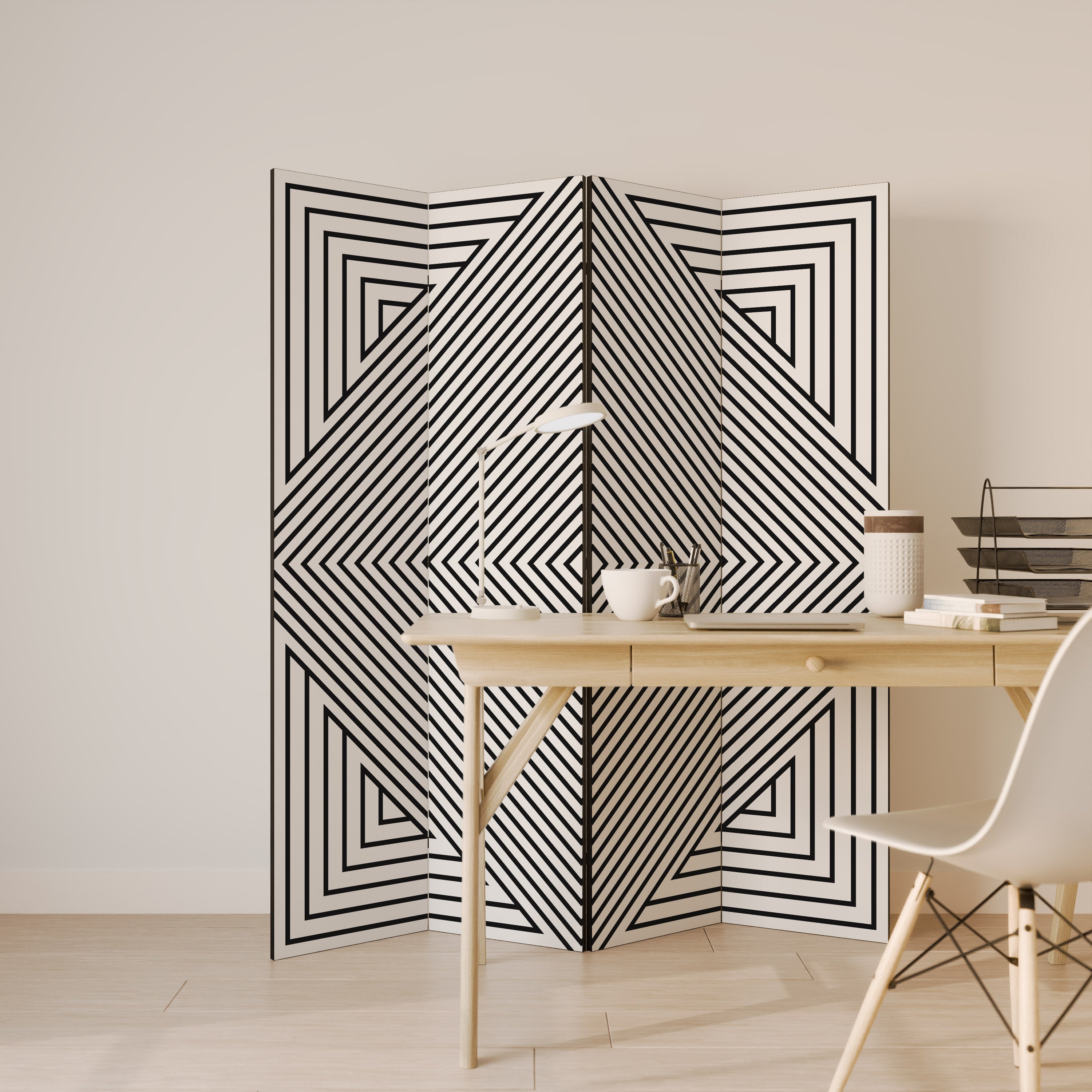POLYGON ILLUSION Decorative 4-Panel Room Divider