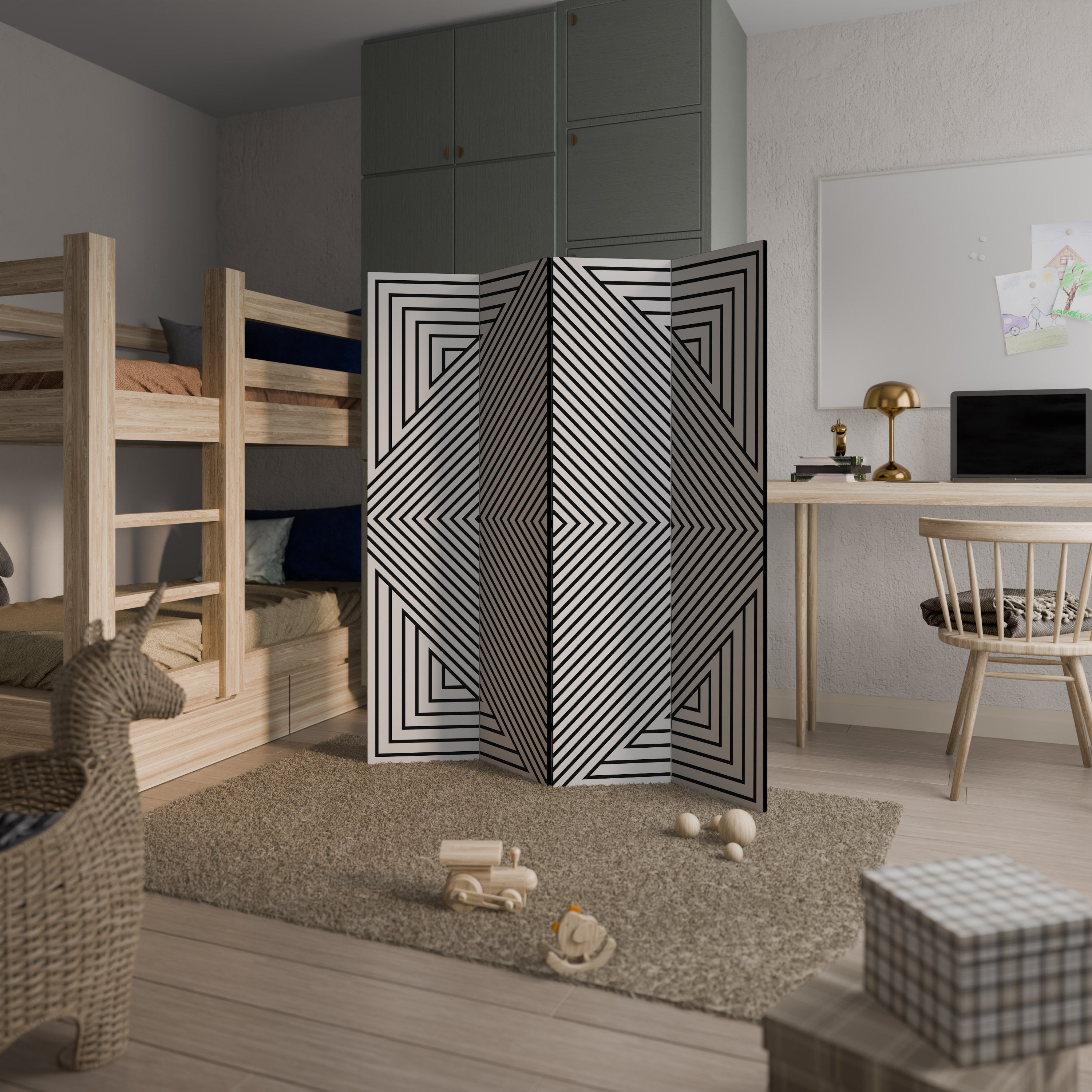 POLYGON ILLUSION Decorative 4-Panel Room Divider