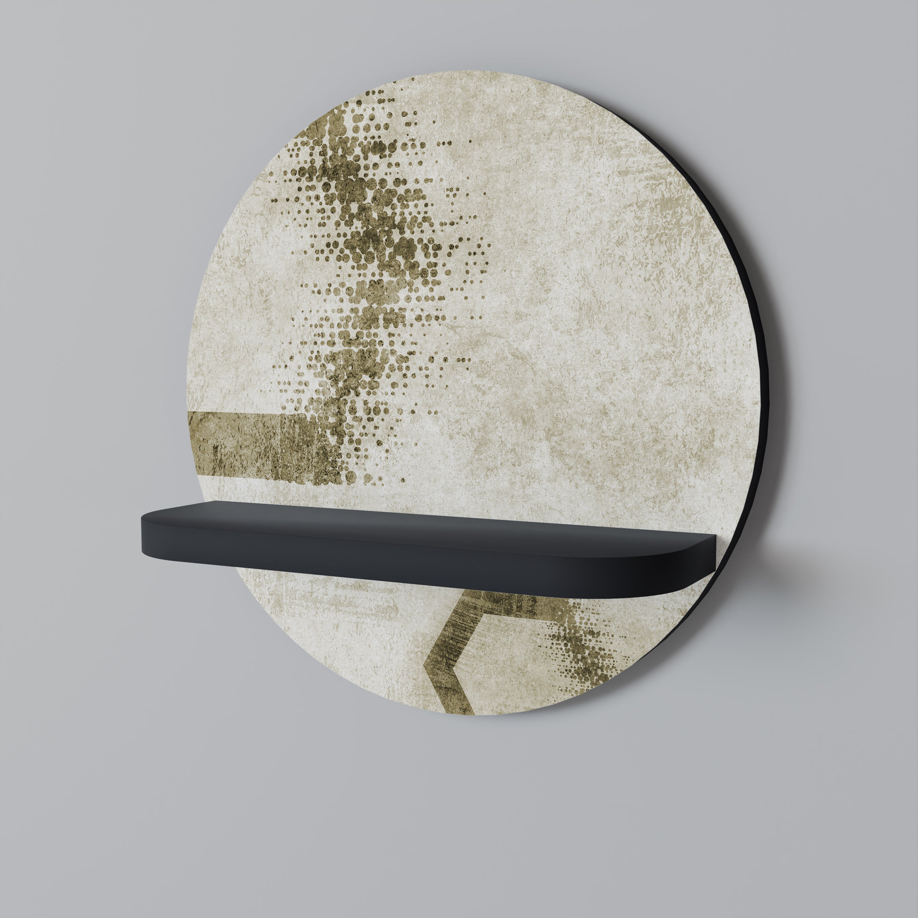 Estantería de arte redonda con formas hexagonales en acabado negro