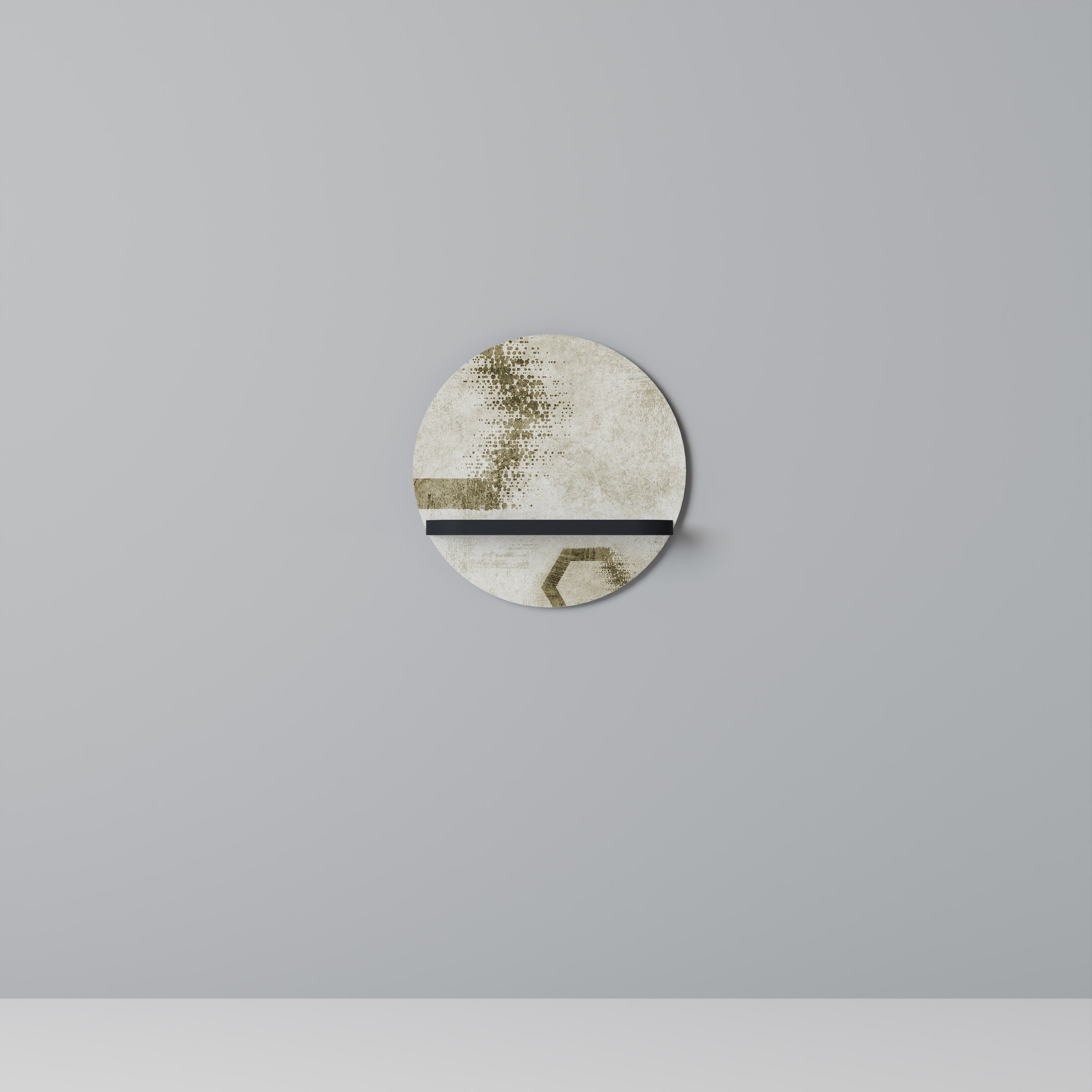Estantería de arte redonda con formas hexagonales en acabado negro