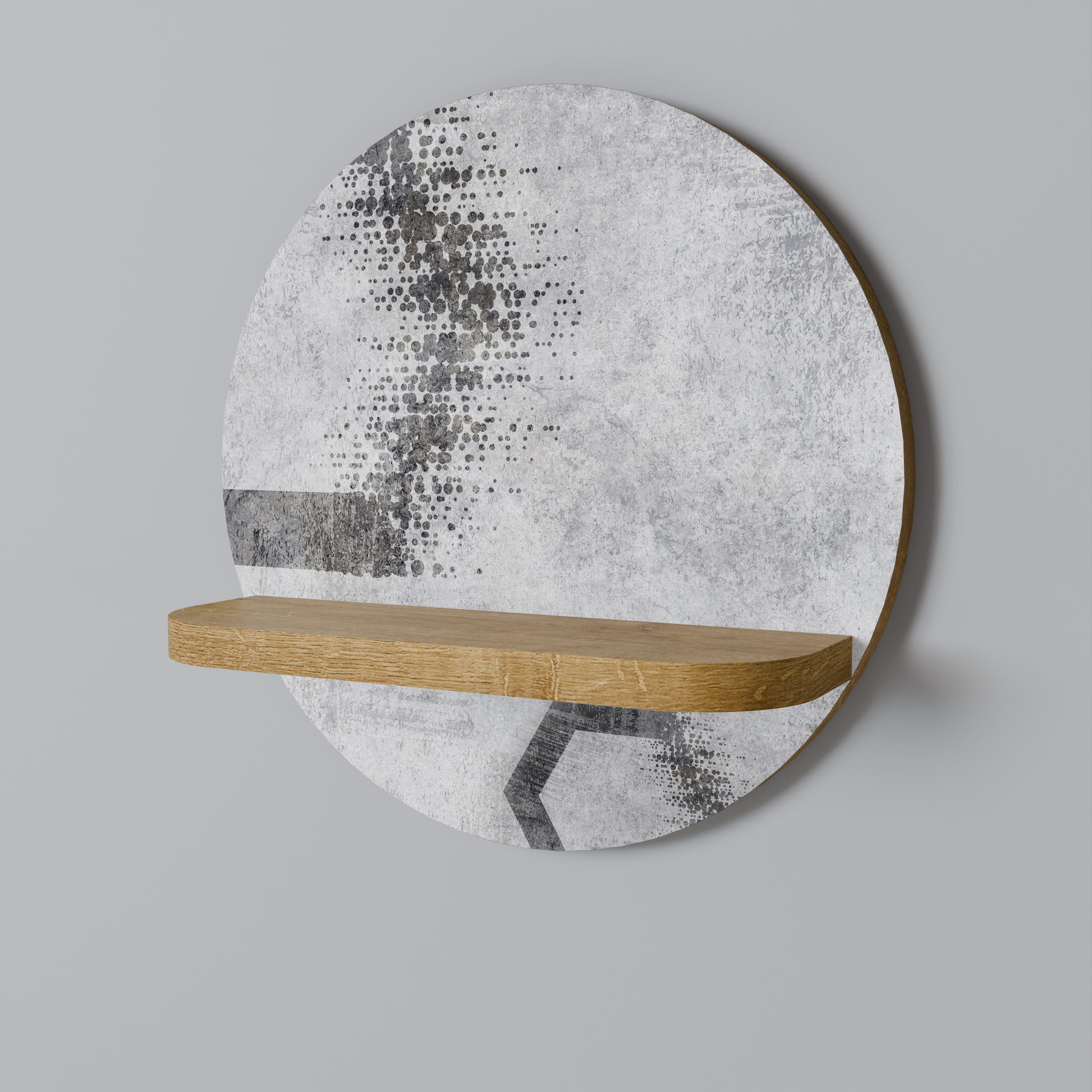 Estantería de arte redonda con figuras hexagonales en efecto roble