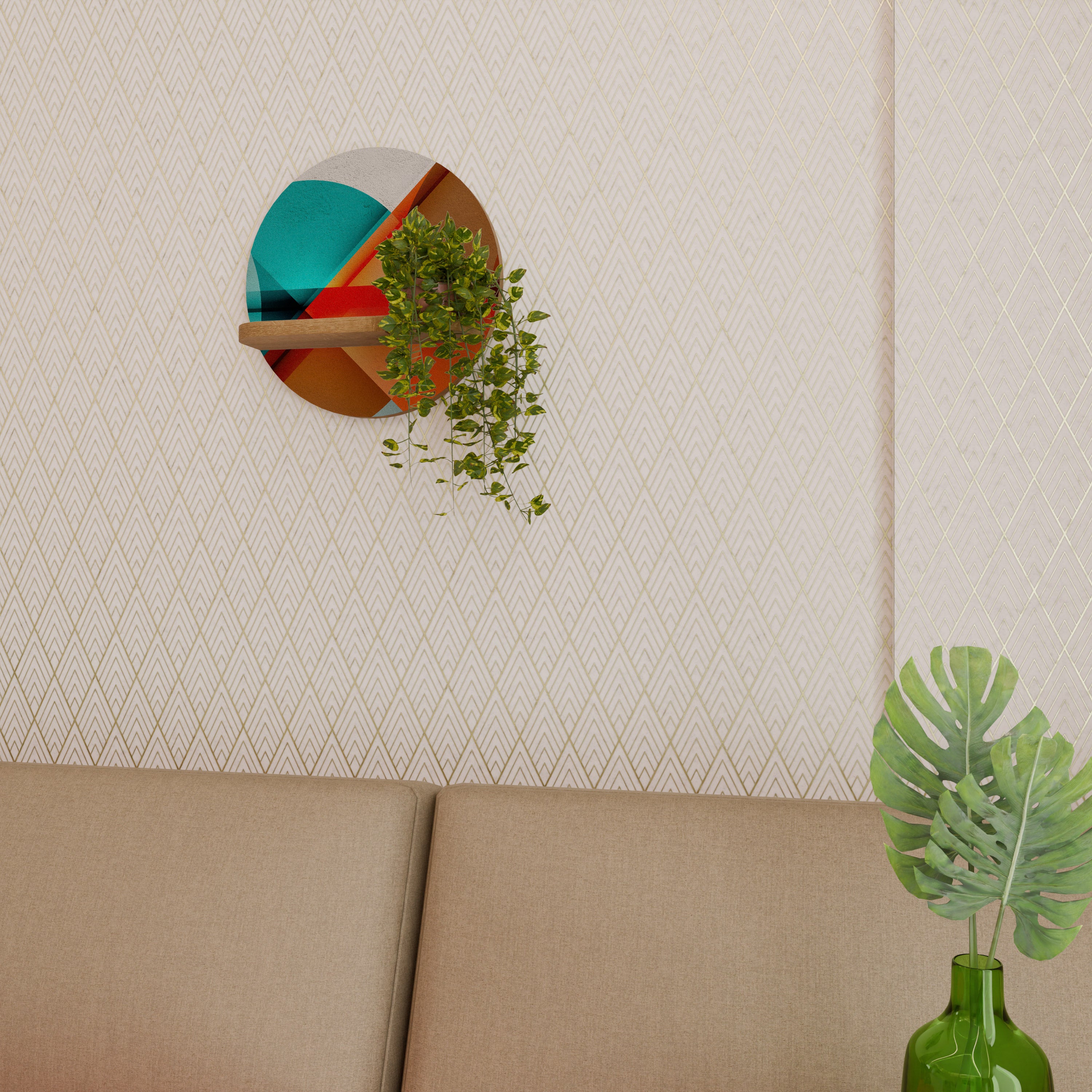 Estantería de arte redonda CIRCULAR RHAPSODY con efecto roble