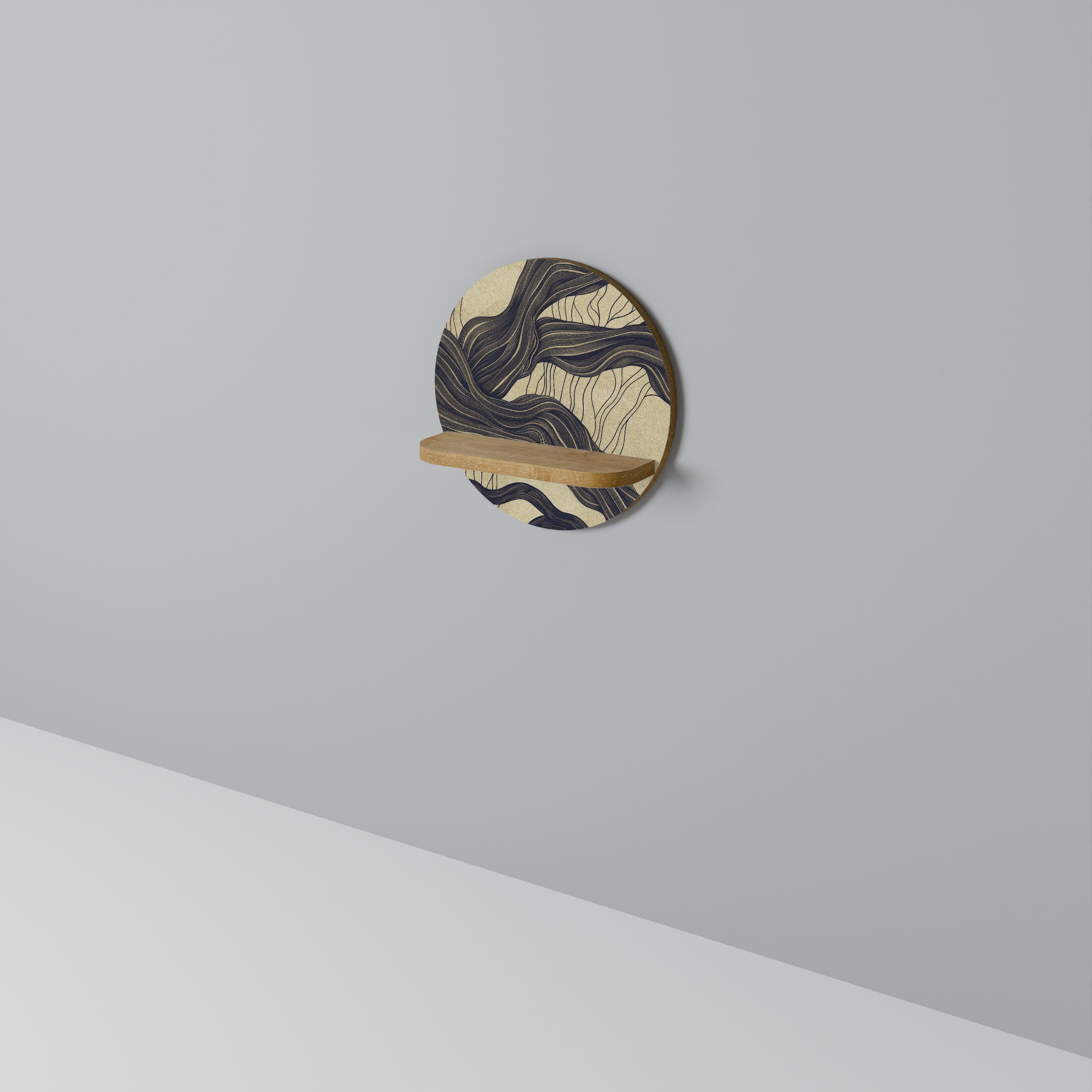 Estantería de arte redonda UNFIED FRAGMENTS con efecto roble