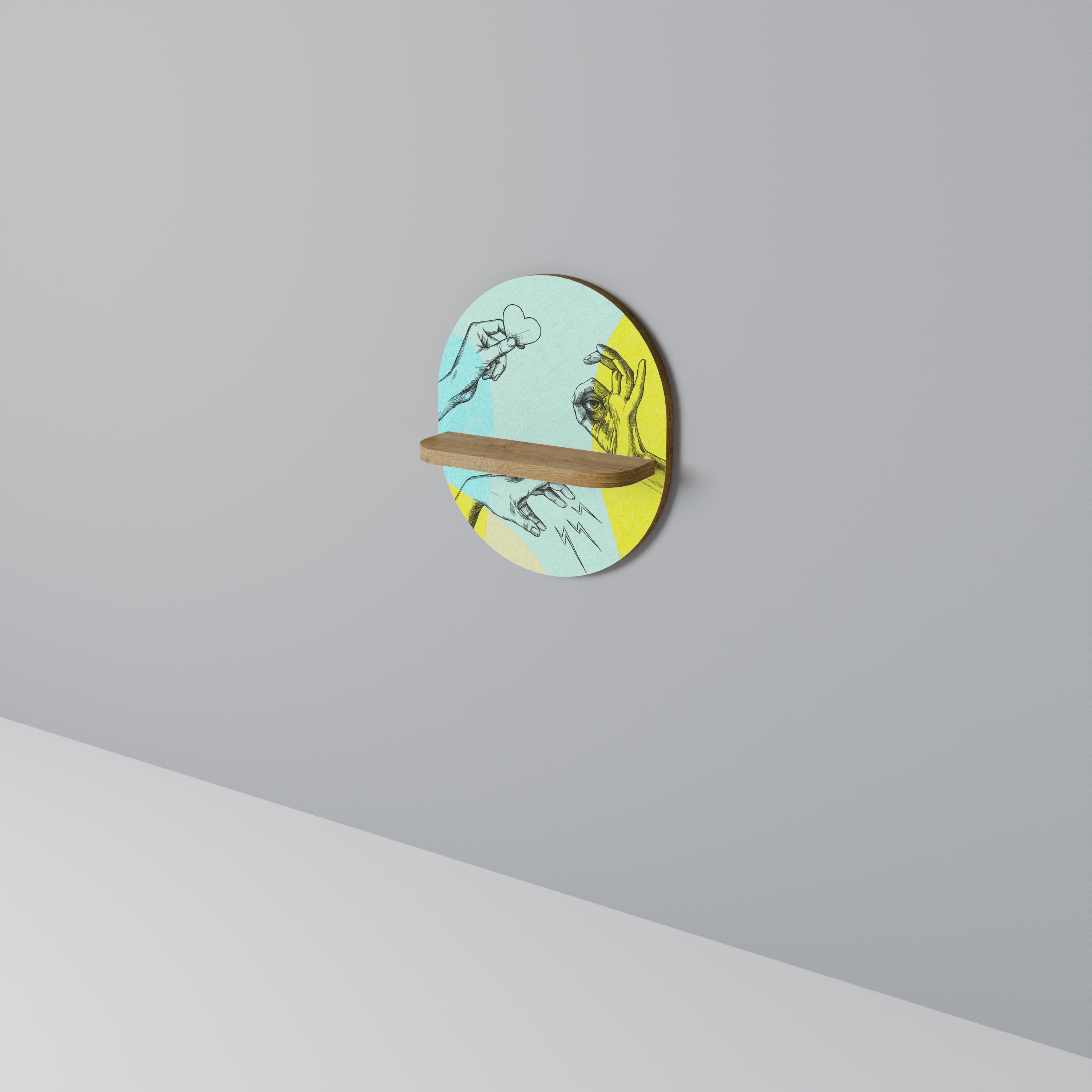 Estantería de arte ovalada BODY LANGUAGE con efecto roble