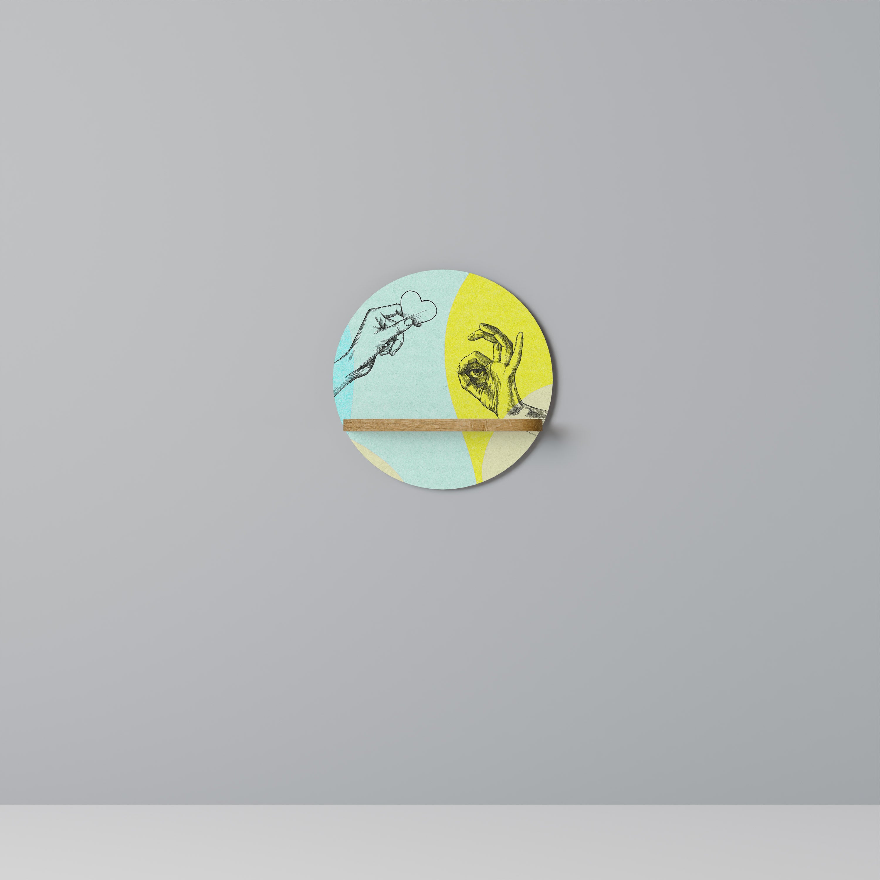 Estantería de arte redonda BODY LANGUAGE con efecto roble