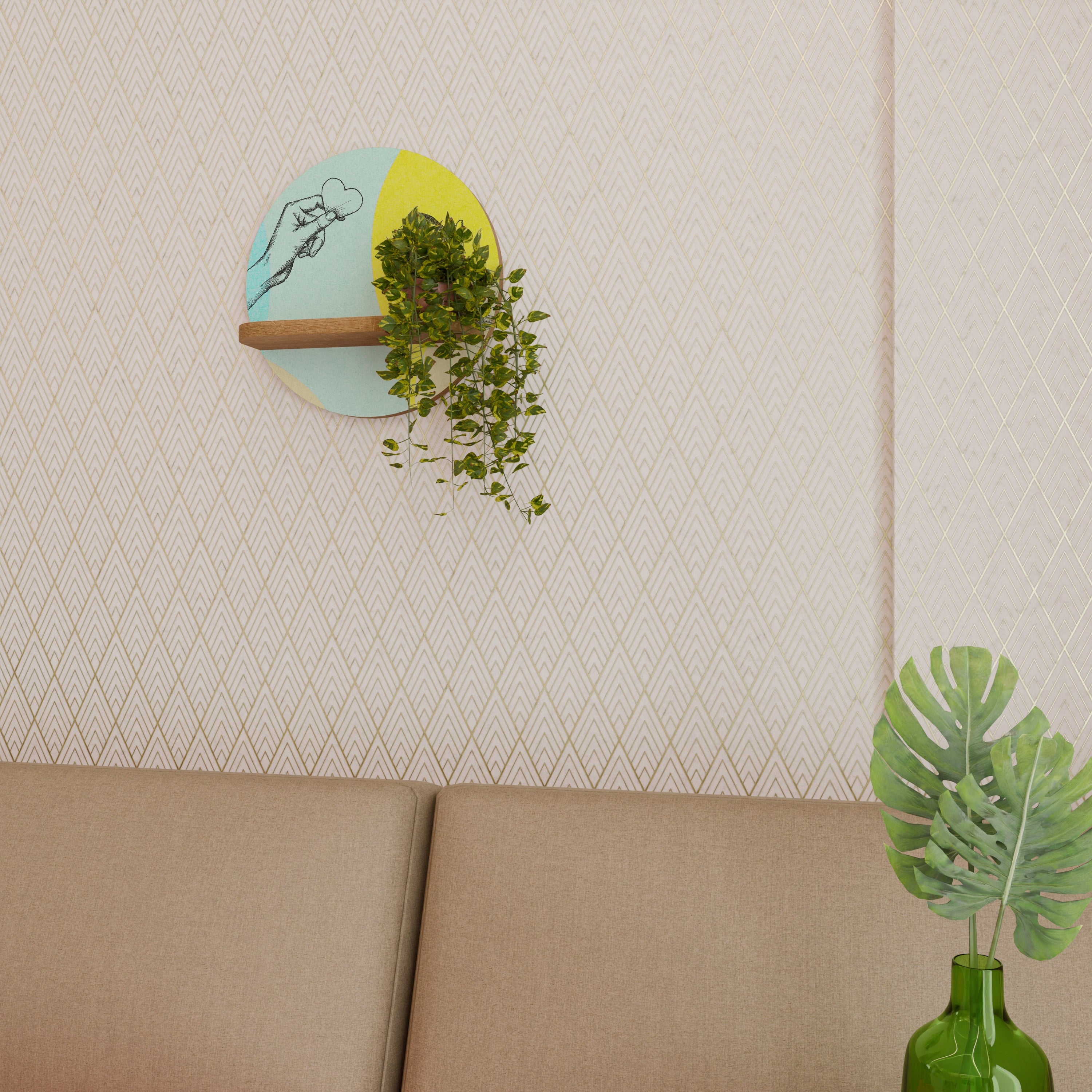 Estantería de arte redonda BODY LANGUAGE con efecto roble