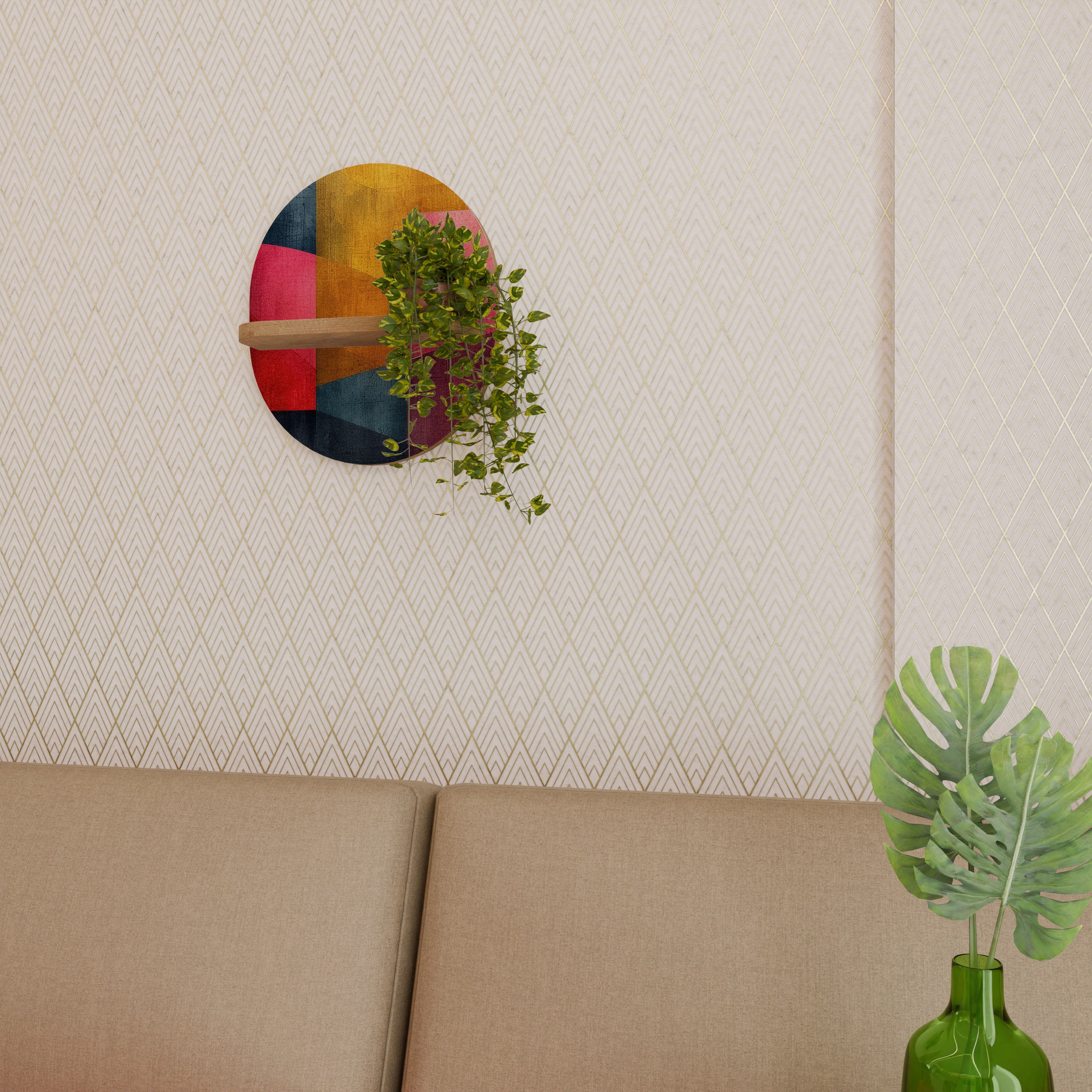 Estantería de arte ovalada SONIDOS COLORIDOS en efecto roble