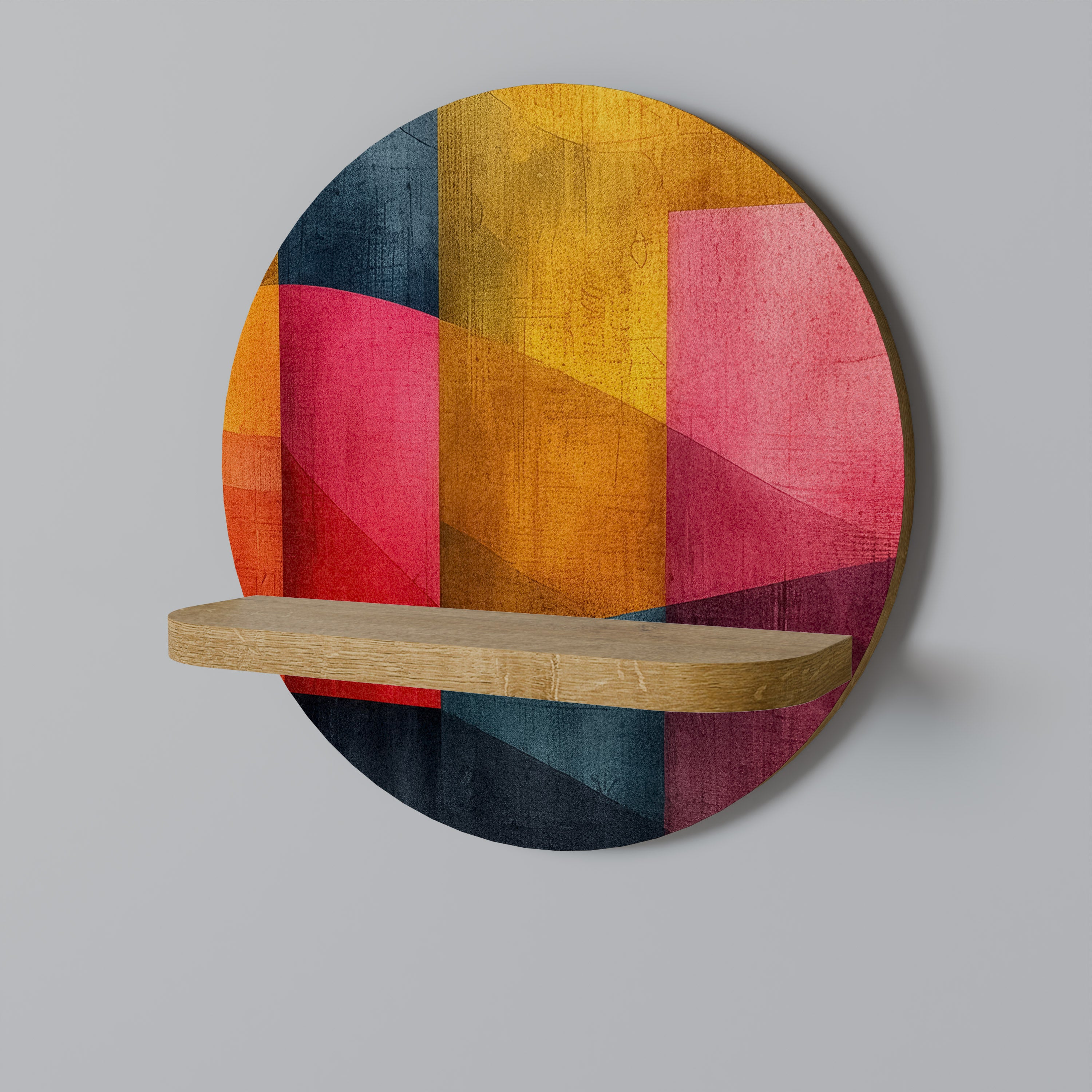 Estantería de arte redonda SONIDOS COLORIDOS con efecto roble