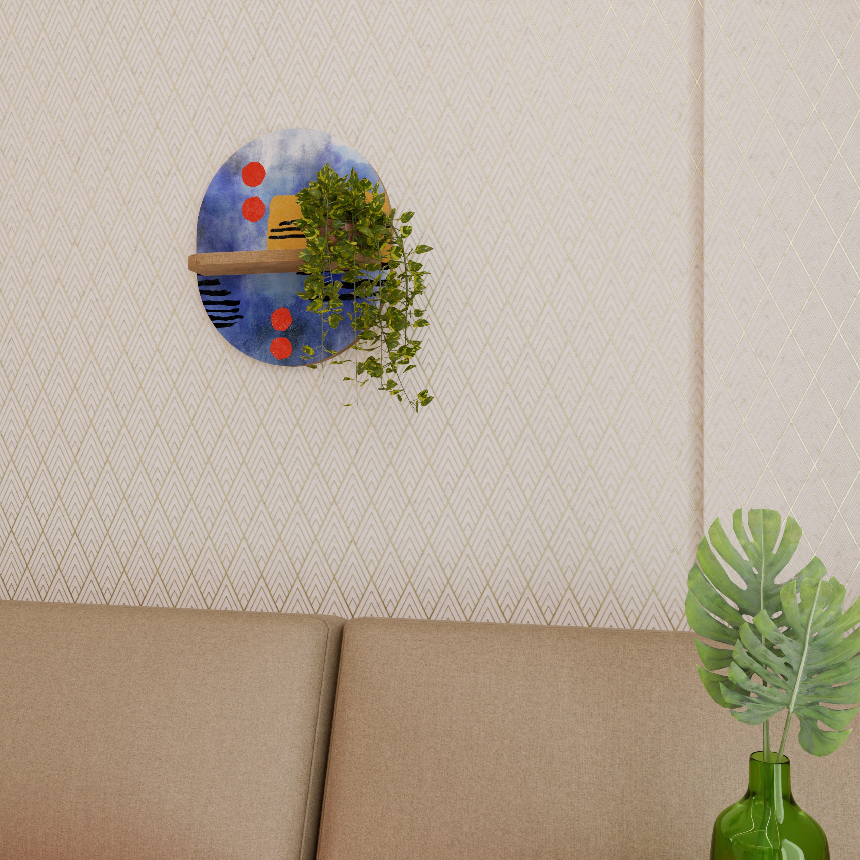 Estantería de arte ovalada NIGHTFALL VIBRANCE con efecto roble