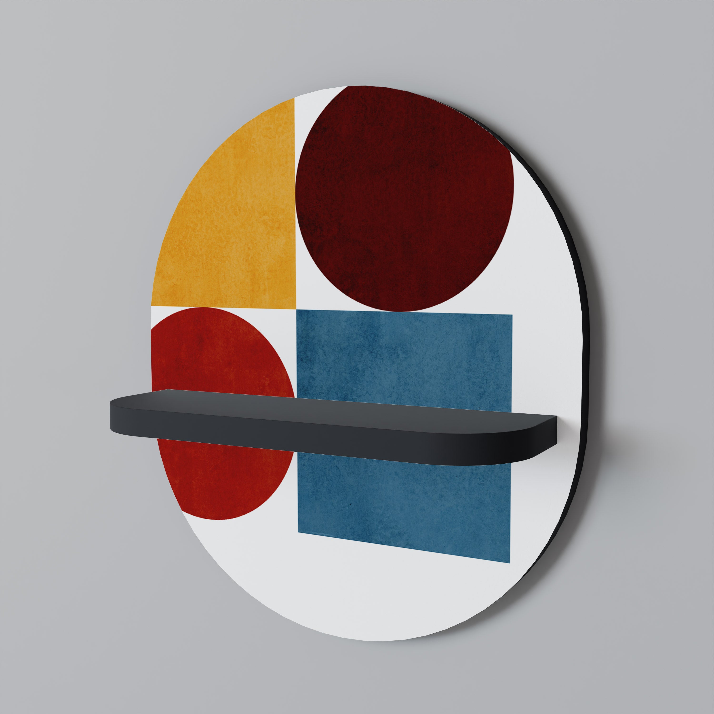 Estantería de arte ovalada con diseño de rompecabezas geométrico en acabado negro