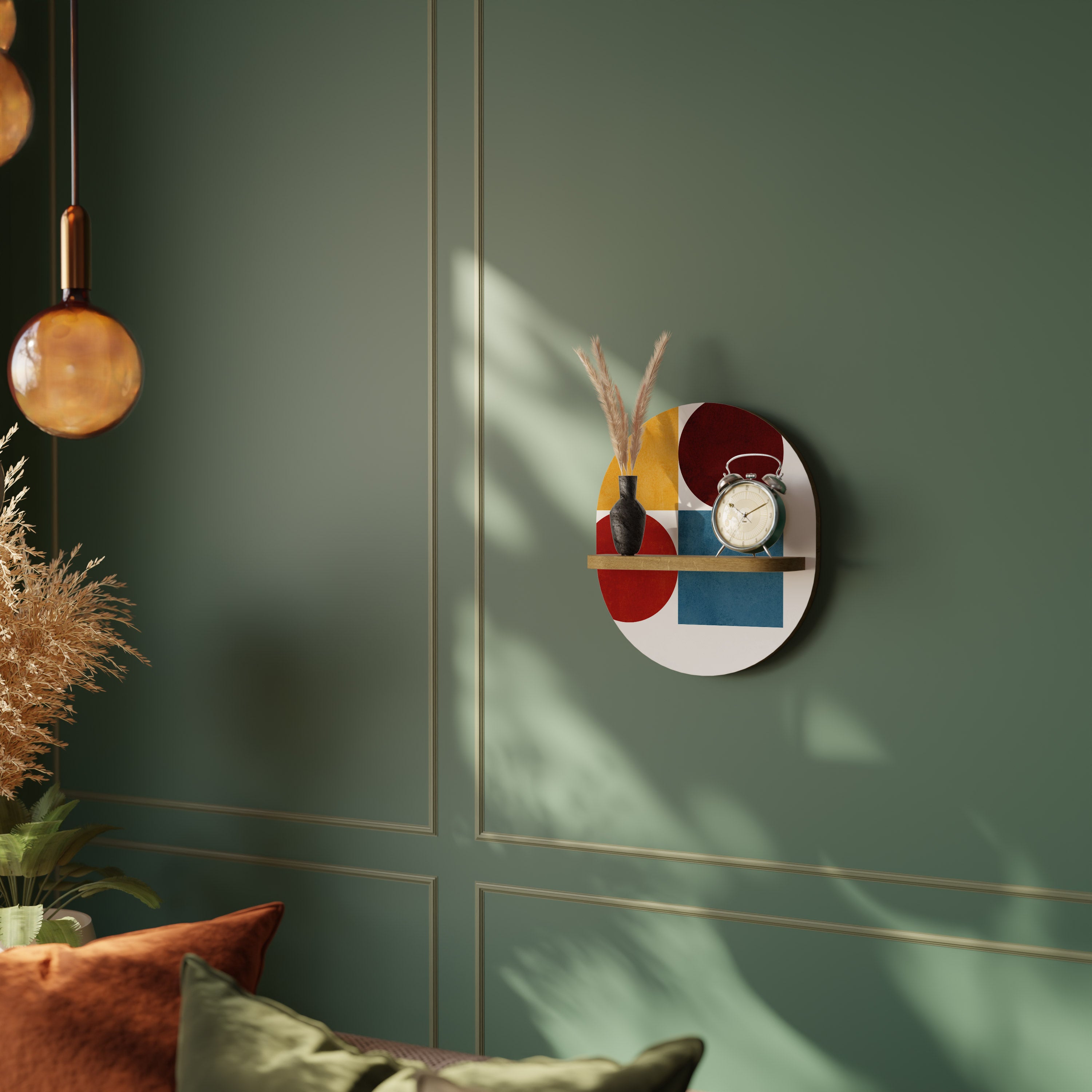 Estantería de arte ovalada con efecto roble ROMPECABEZAS GEOMÉTRICO