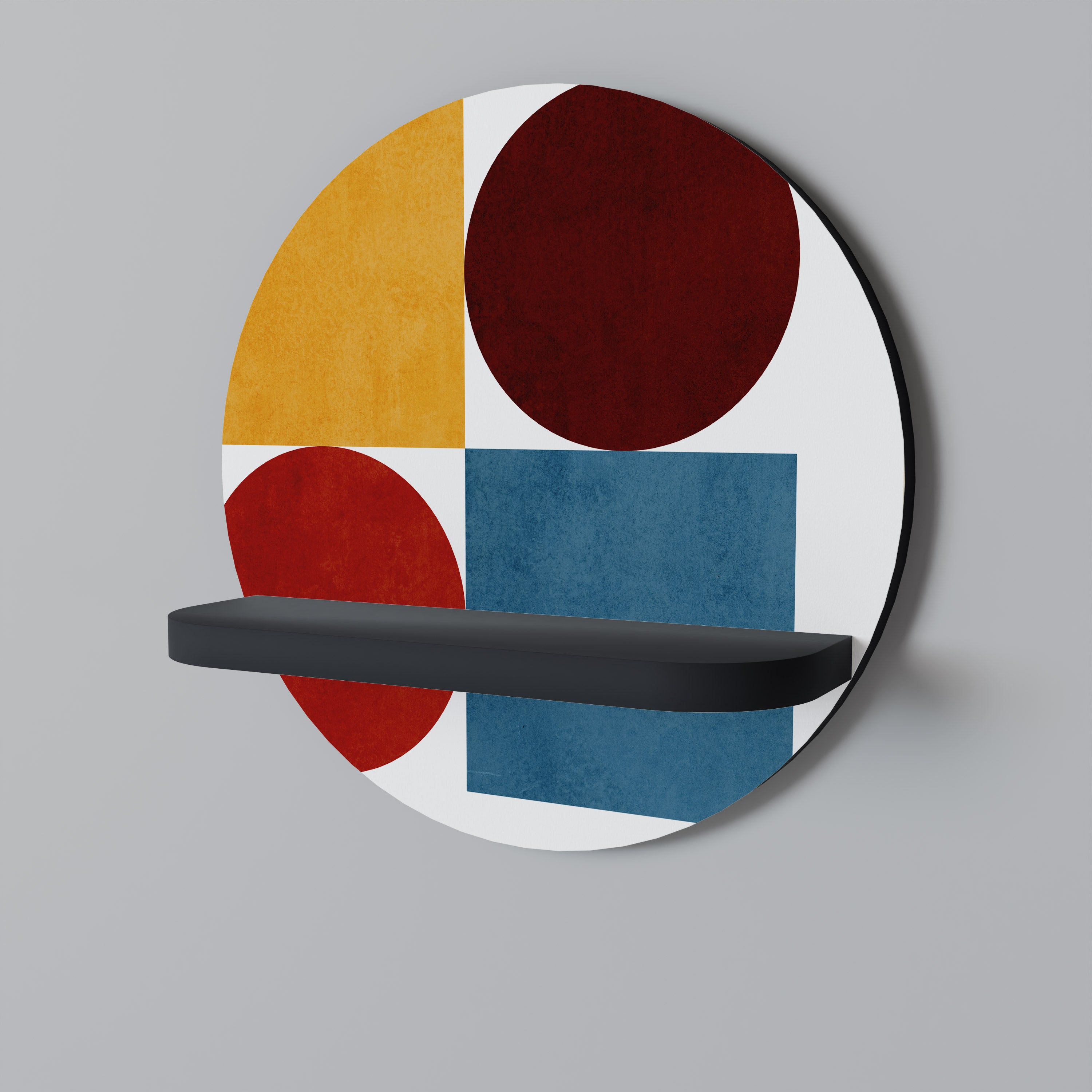 Estantería de arte redonda con diseño de rompecabezas geométrico en acabado negro