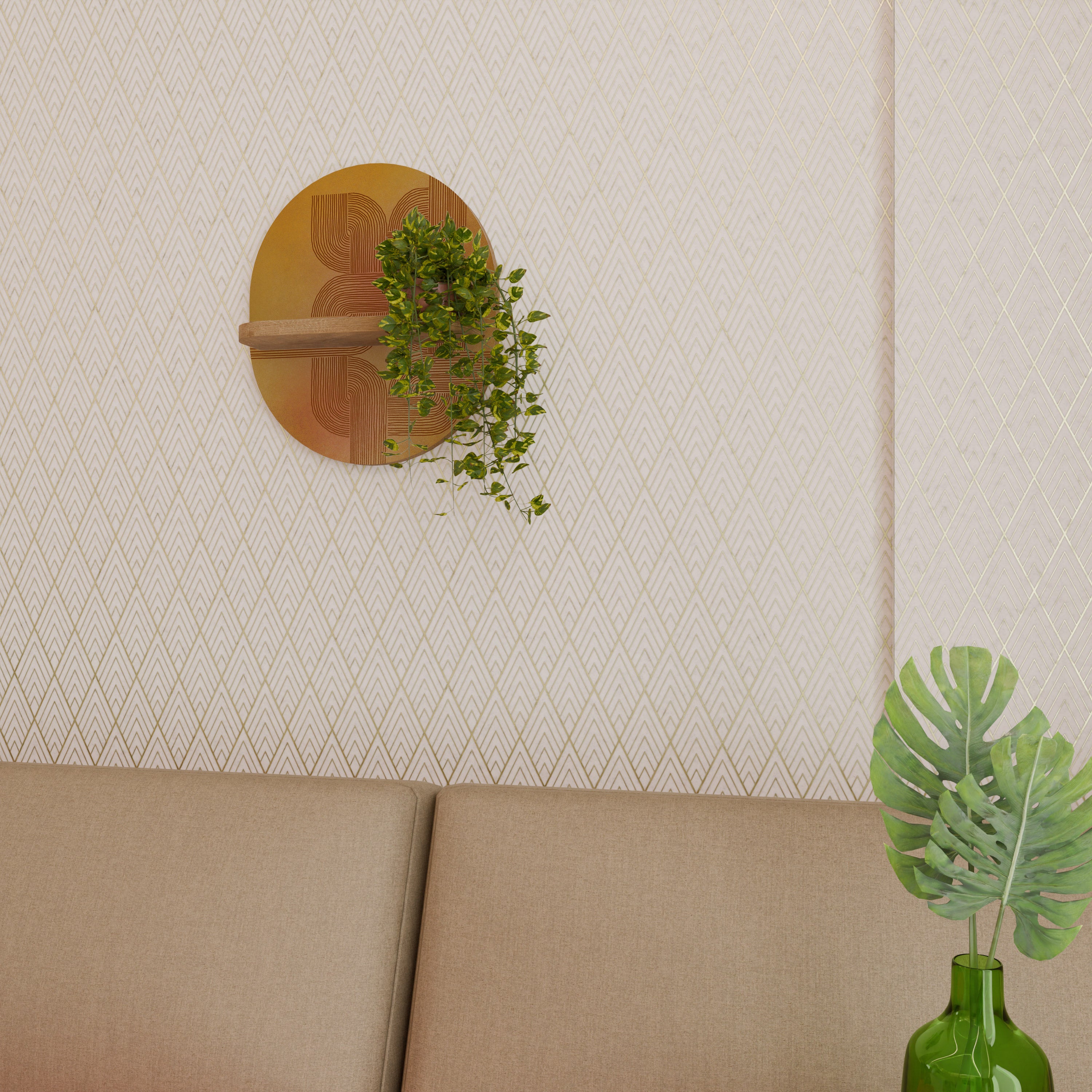 FORTALECIENDO LA RELACIÓN Estantería de arte ovalada en efecto roble