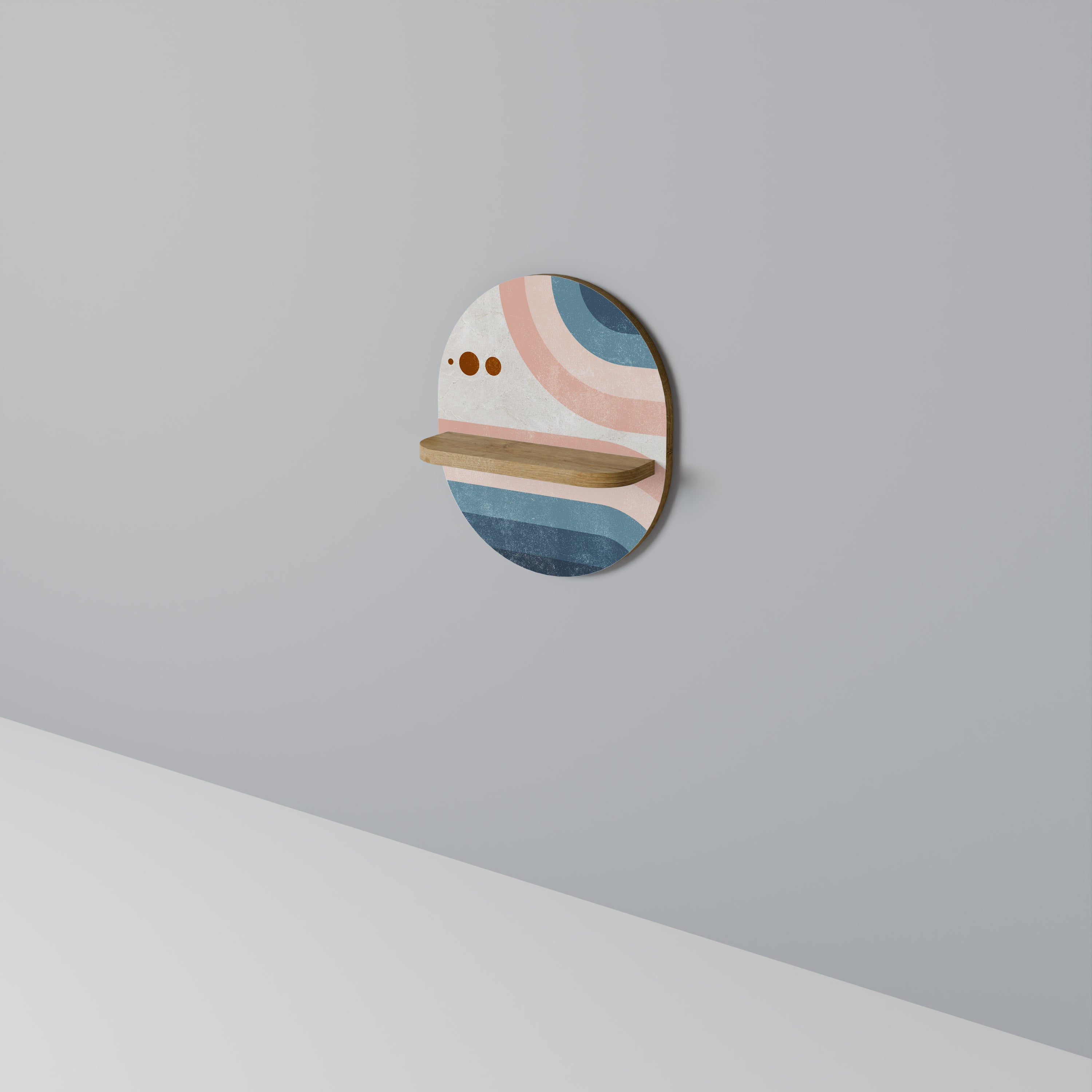 Estantería de arte ovalada TWO HALVES con efecto roble