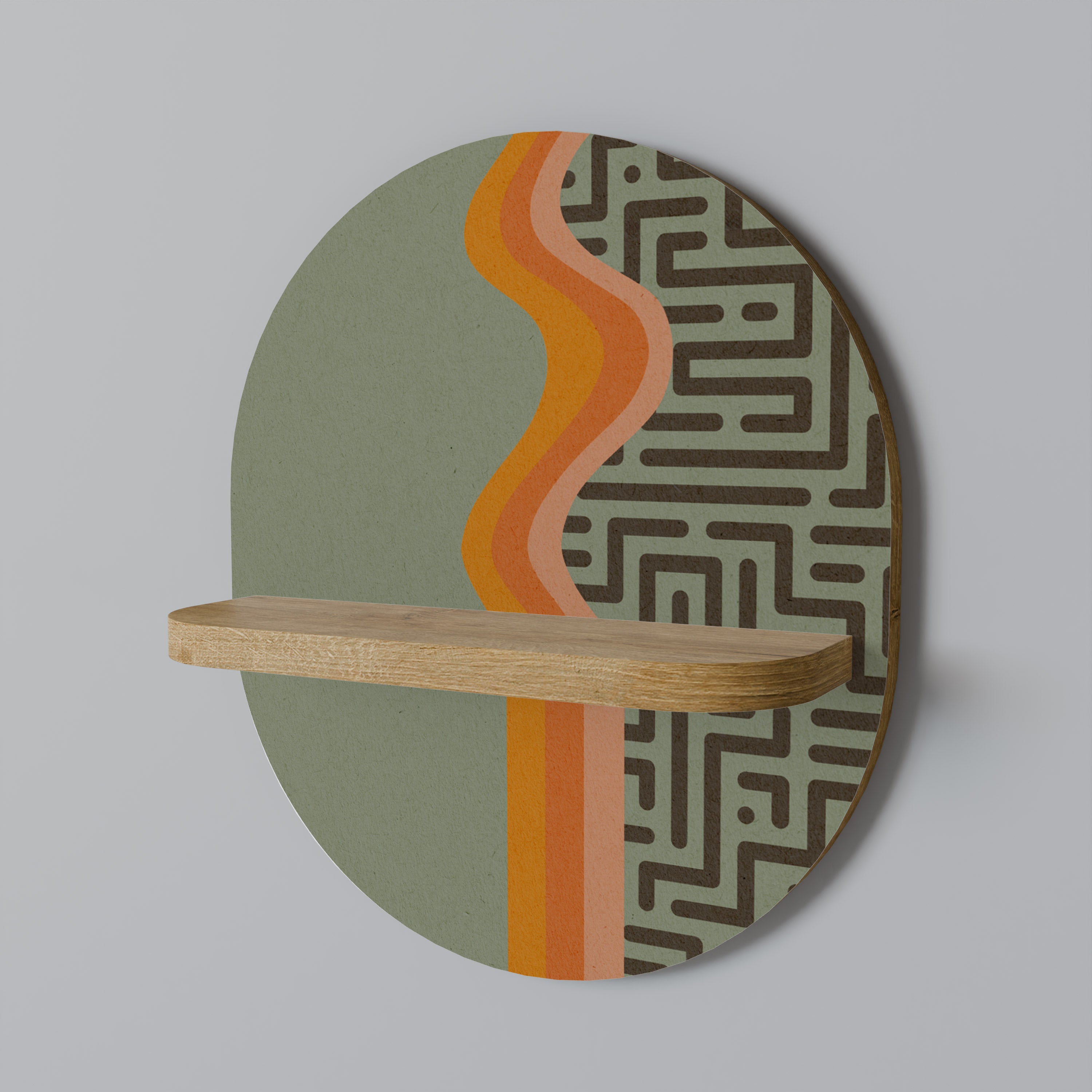 SOLUCIONES SIMPLES Estantería de arte ovalada con efecto roble