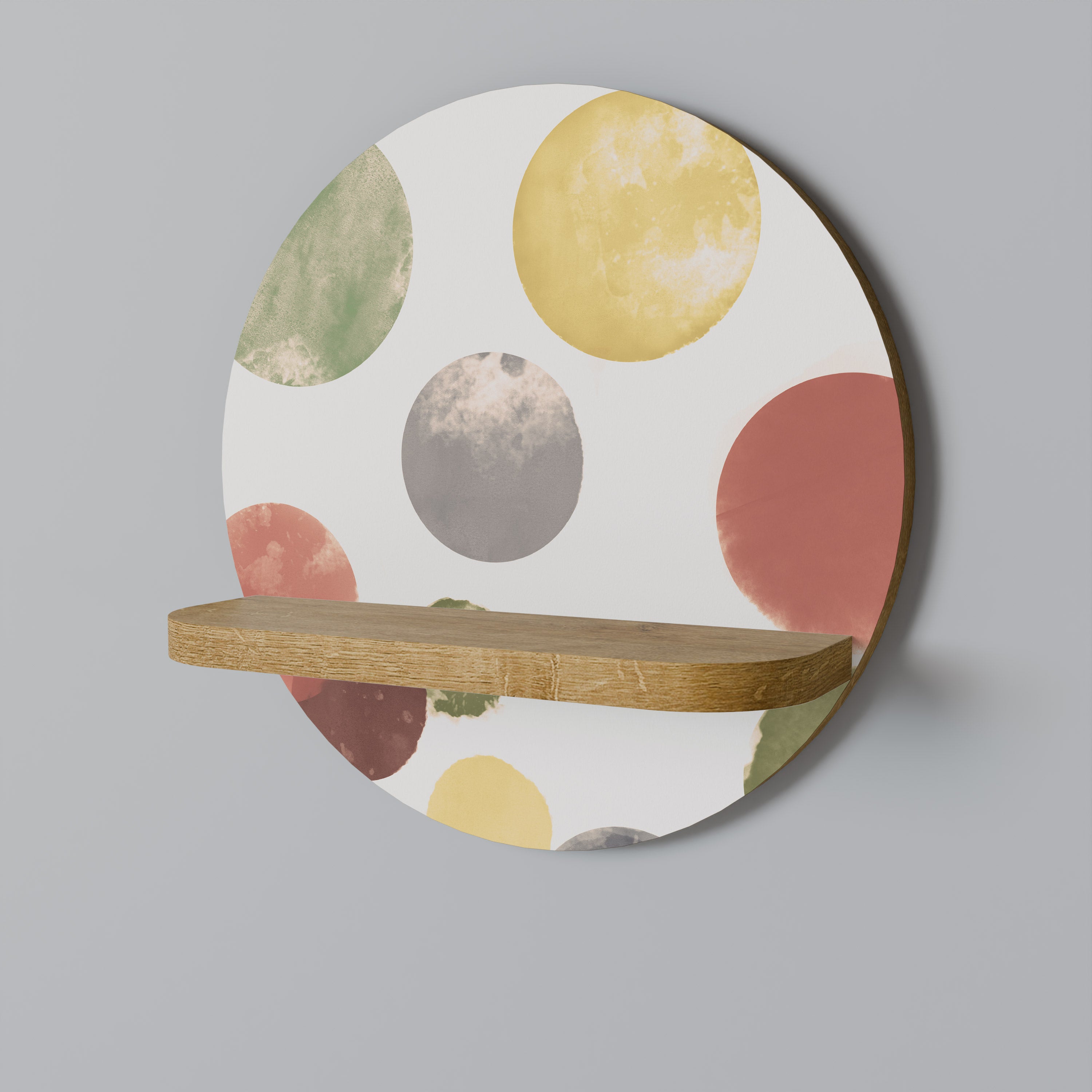 Estantería de arte redonda FLEETING HAPPINESS con efecto roble