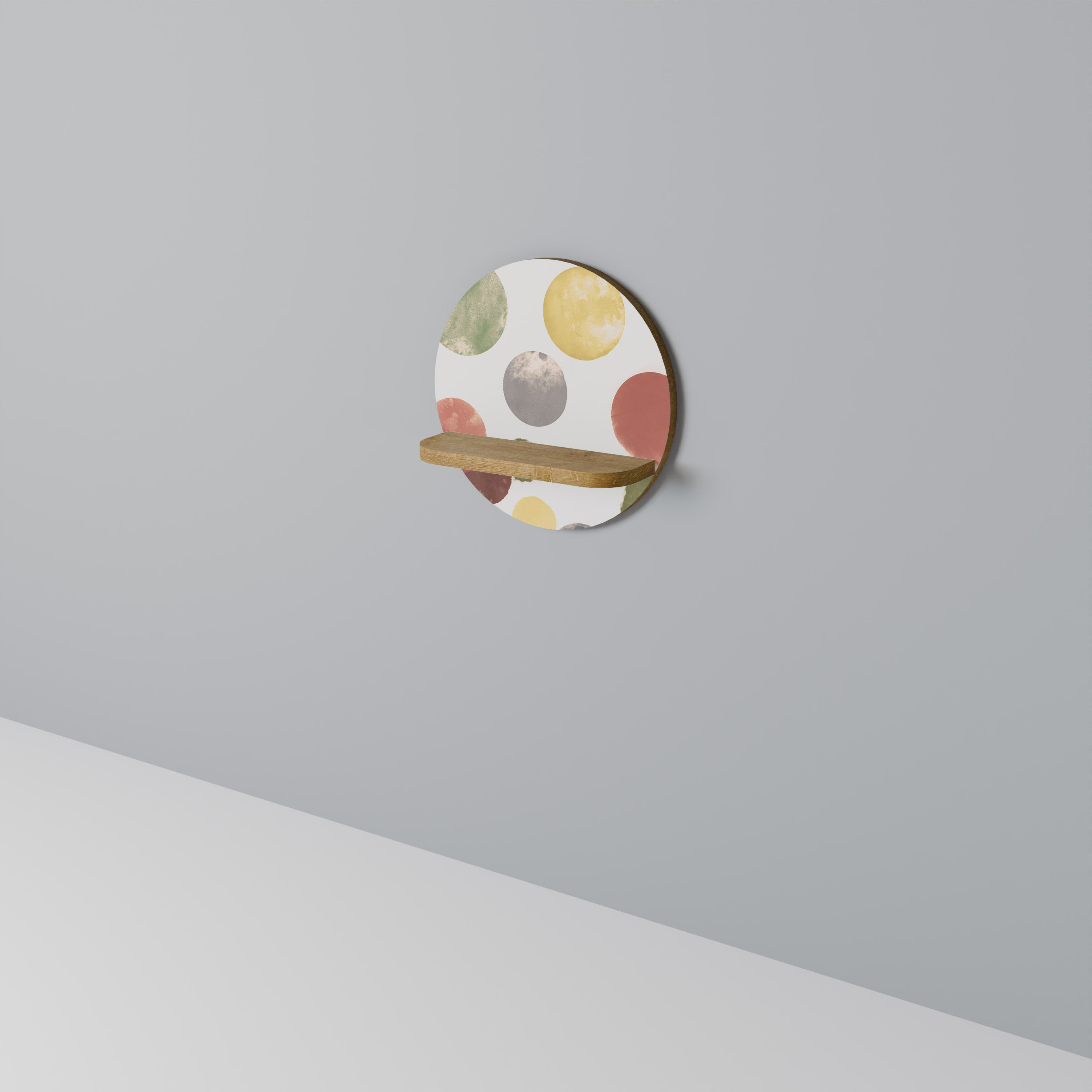 Estantería de arte redonda FLEETING HAPPINESS con efecto roble