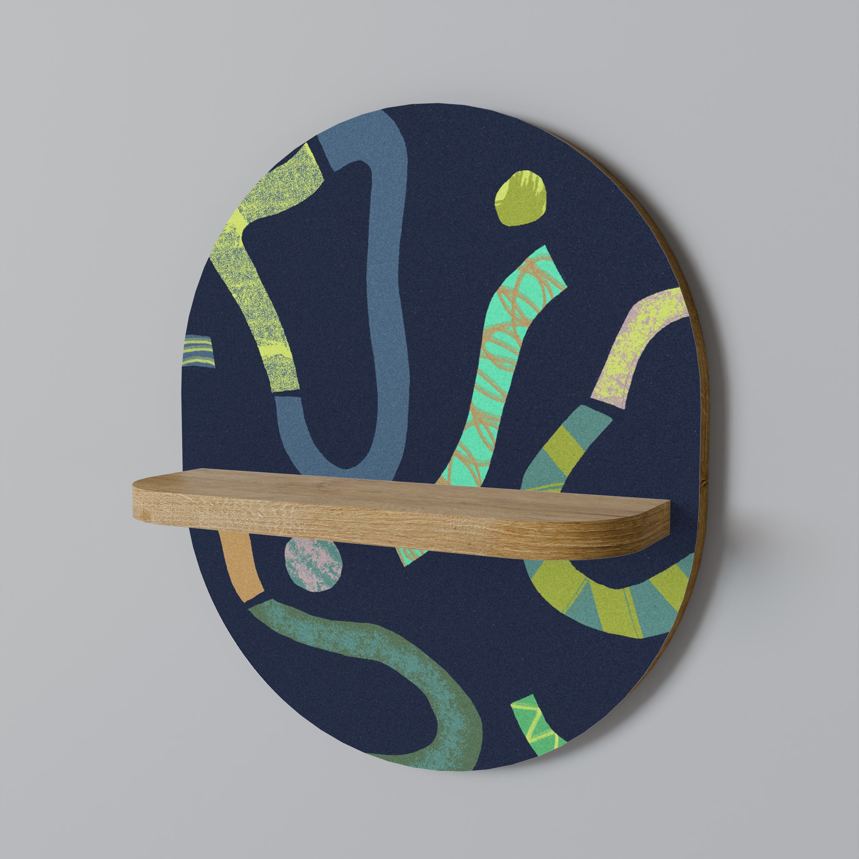 Estantería de arte ovalada CONTRAST DANCE con efecto roble