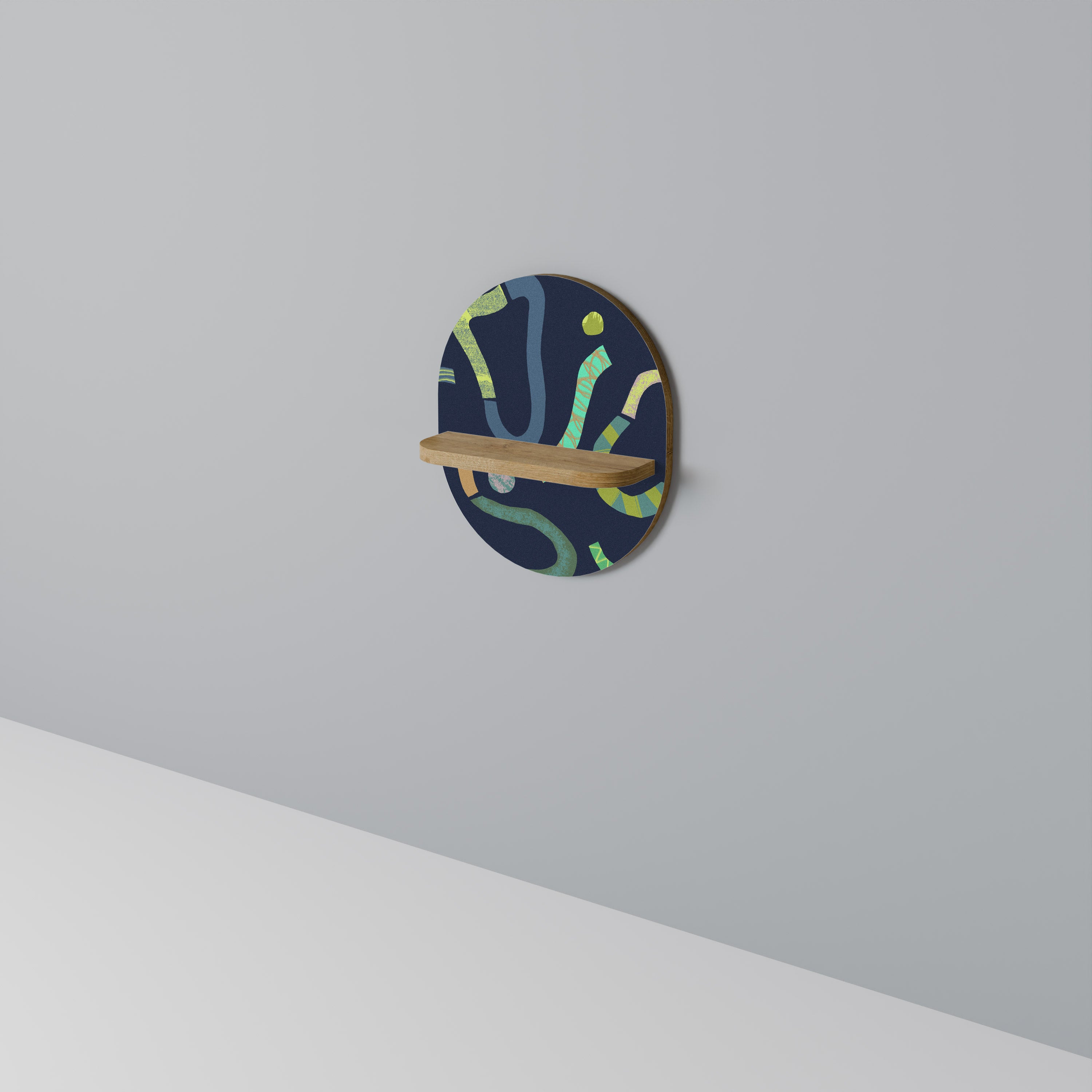 Estantería de arte ovalada CONTRAST DANCE con efecto roble