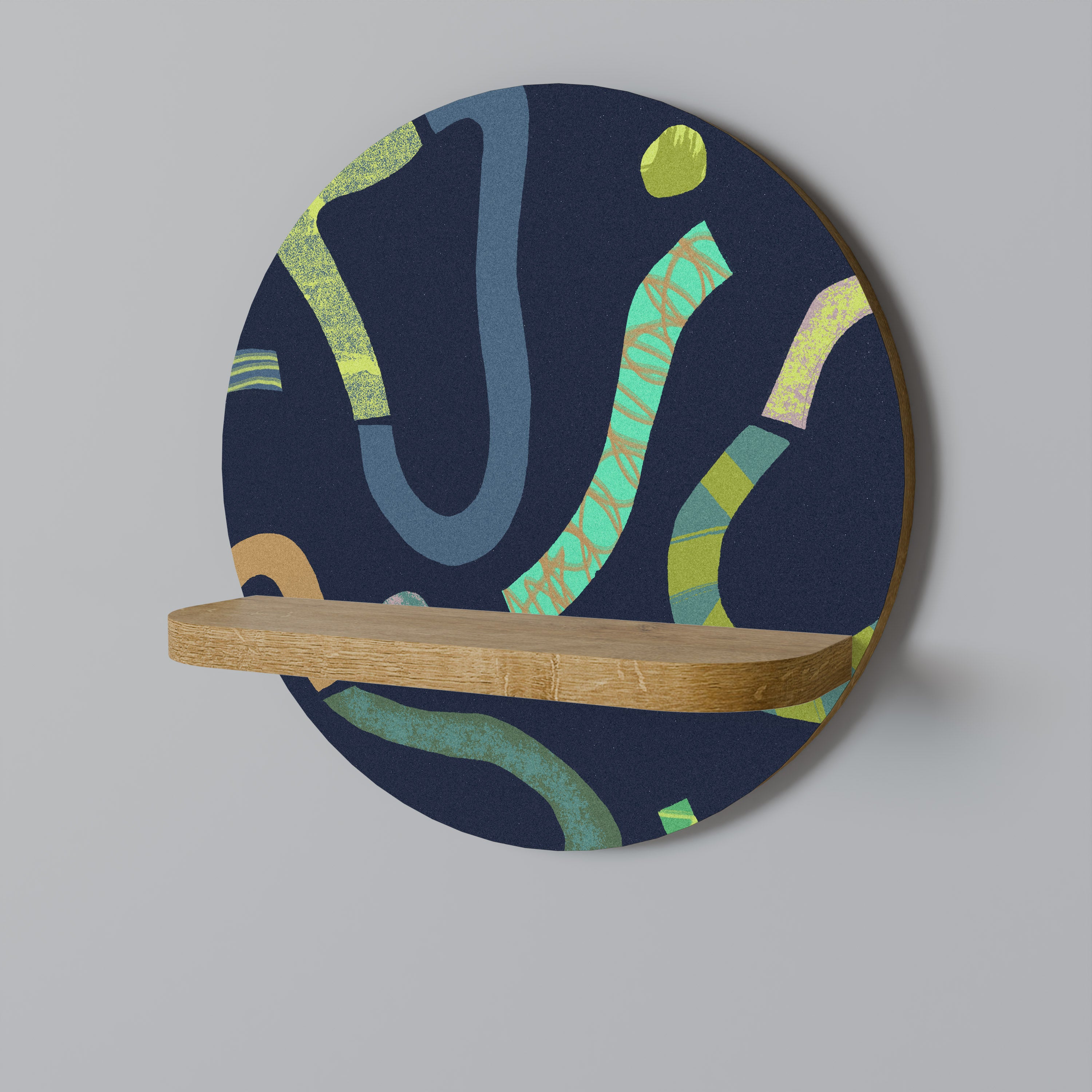 Estantería de arte redonda CONTRAST DANCE con efecto roble