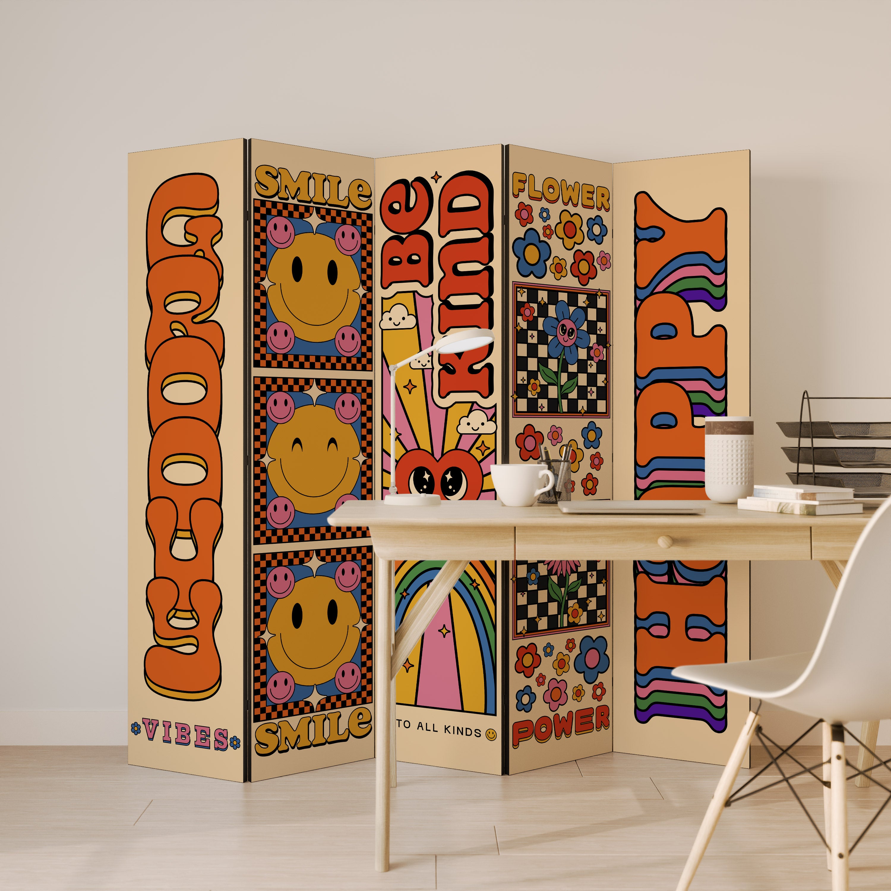 GROOVY POSTERS Decorative 5-Panel Room Divider