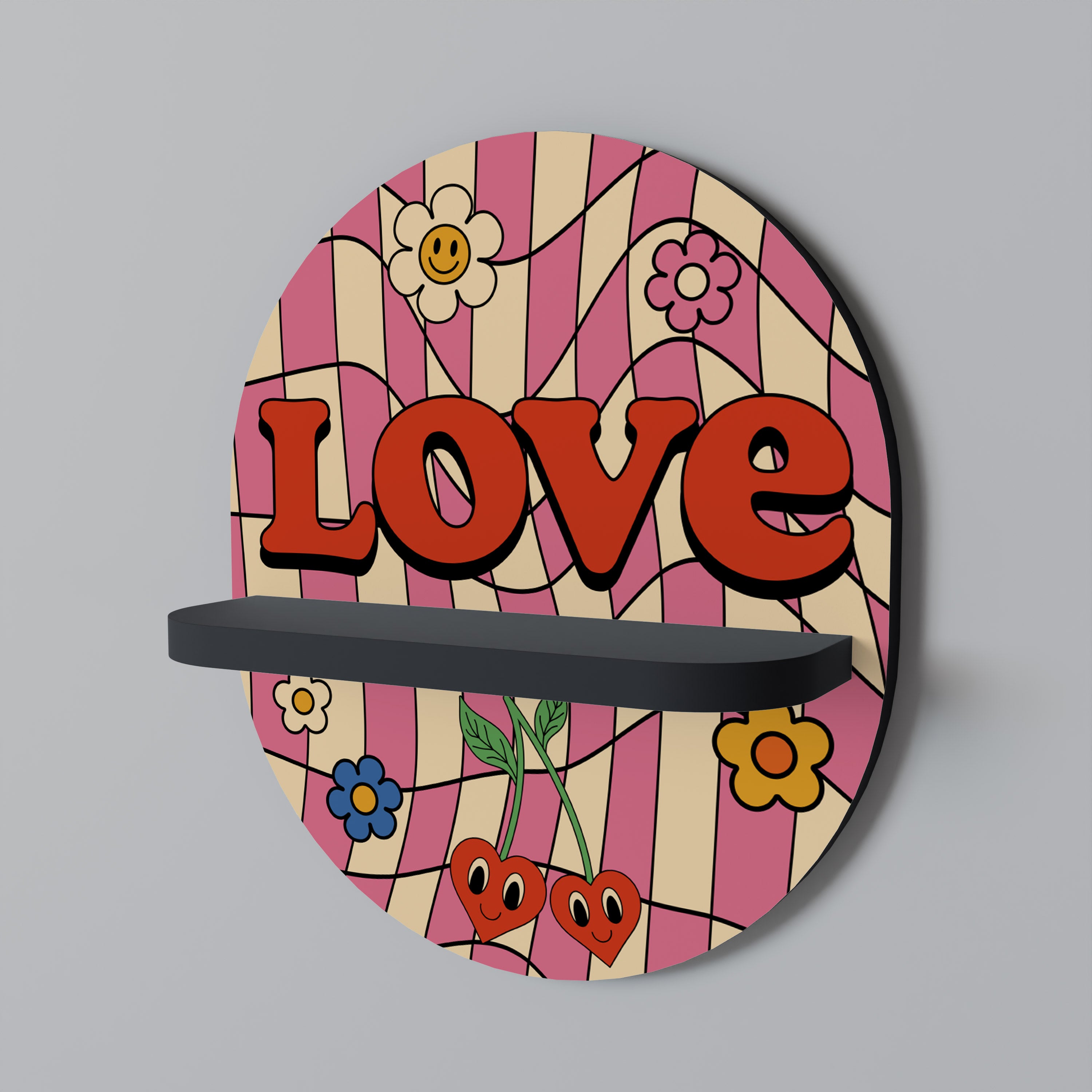 Estantería de arte ovalada Rocking Love con acabado negro