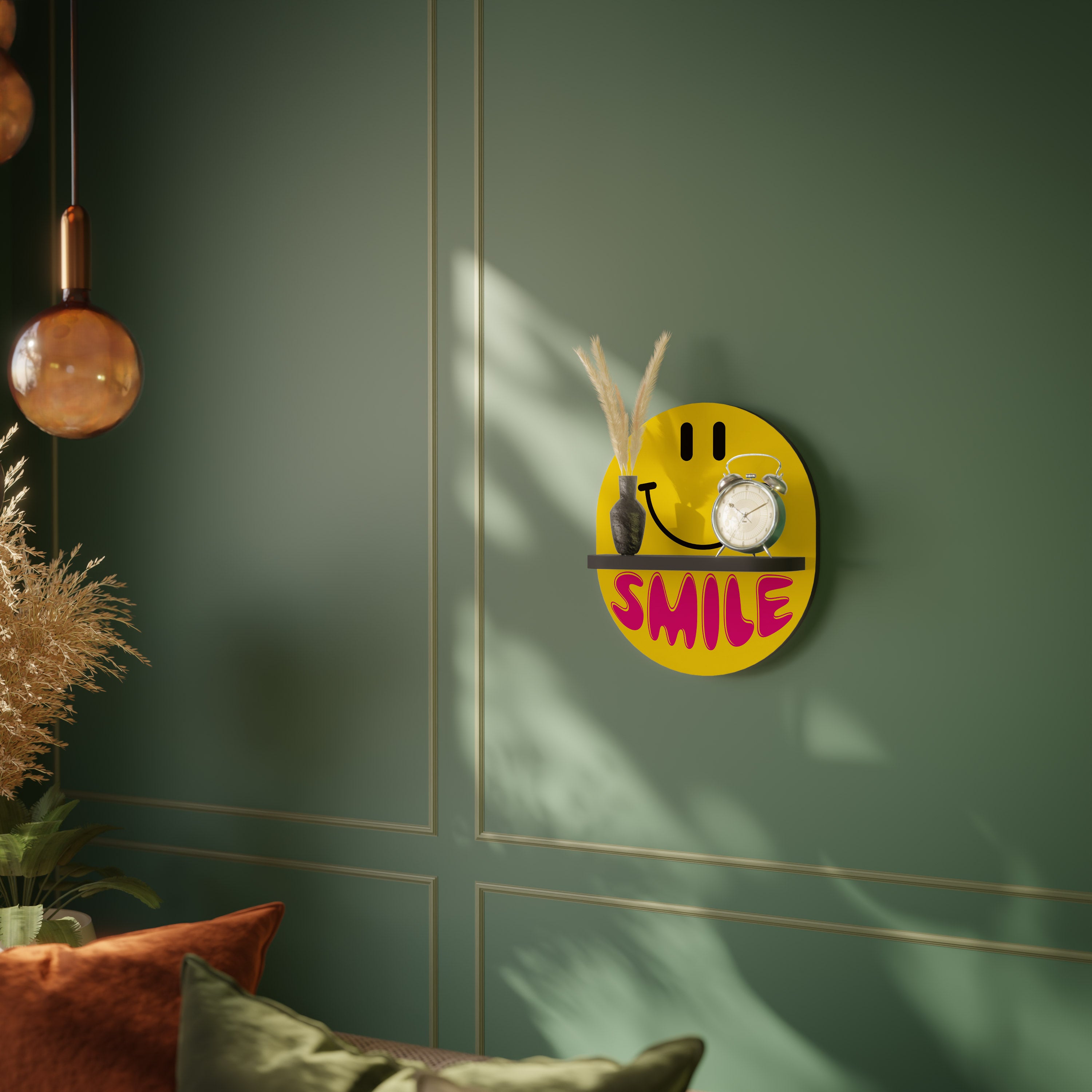 Estantería de arte ovalada con acabado negro KEEP SMILING