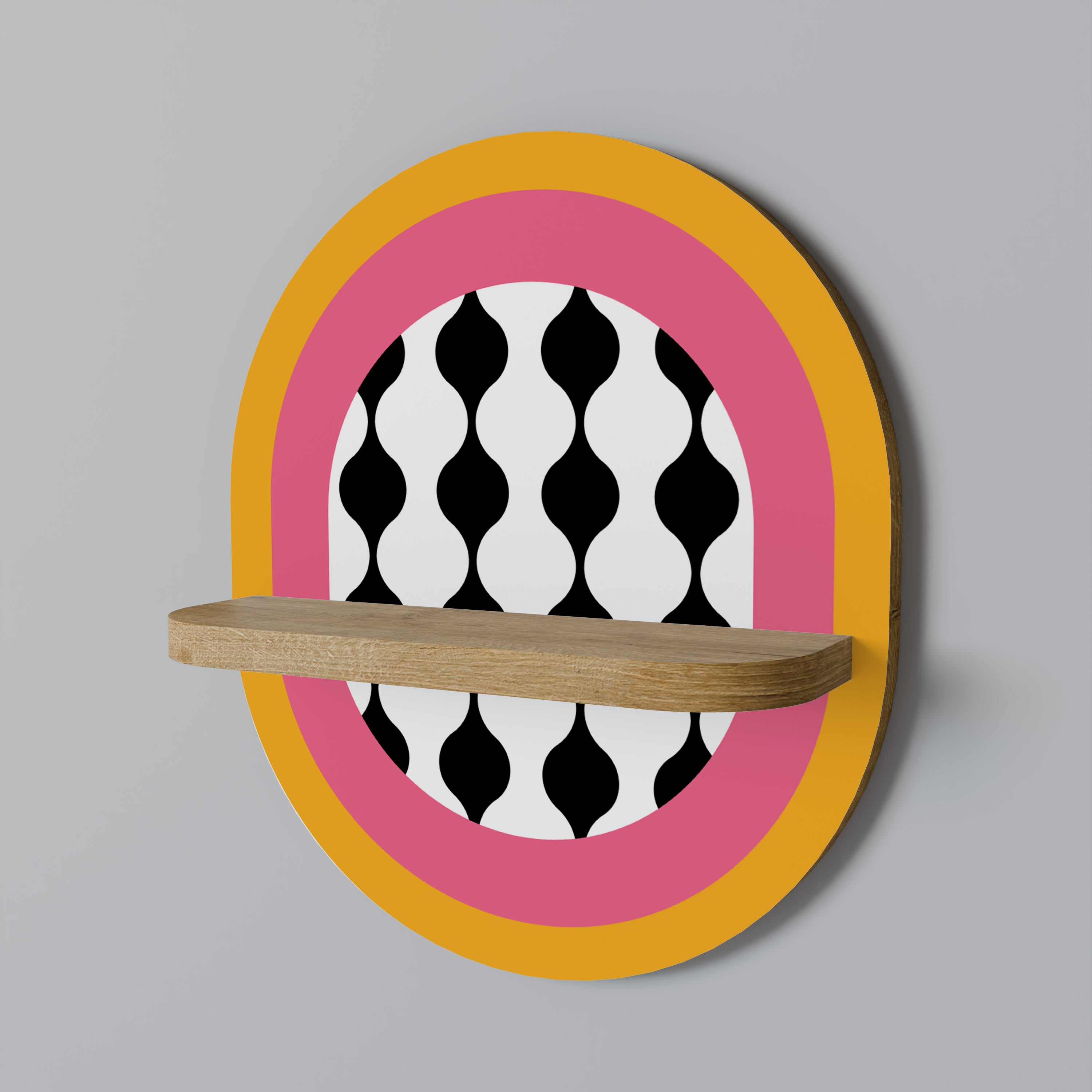 LÁGRIMAS EN EL CIELO Estantería de arte ovalada con efecto roble