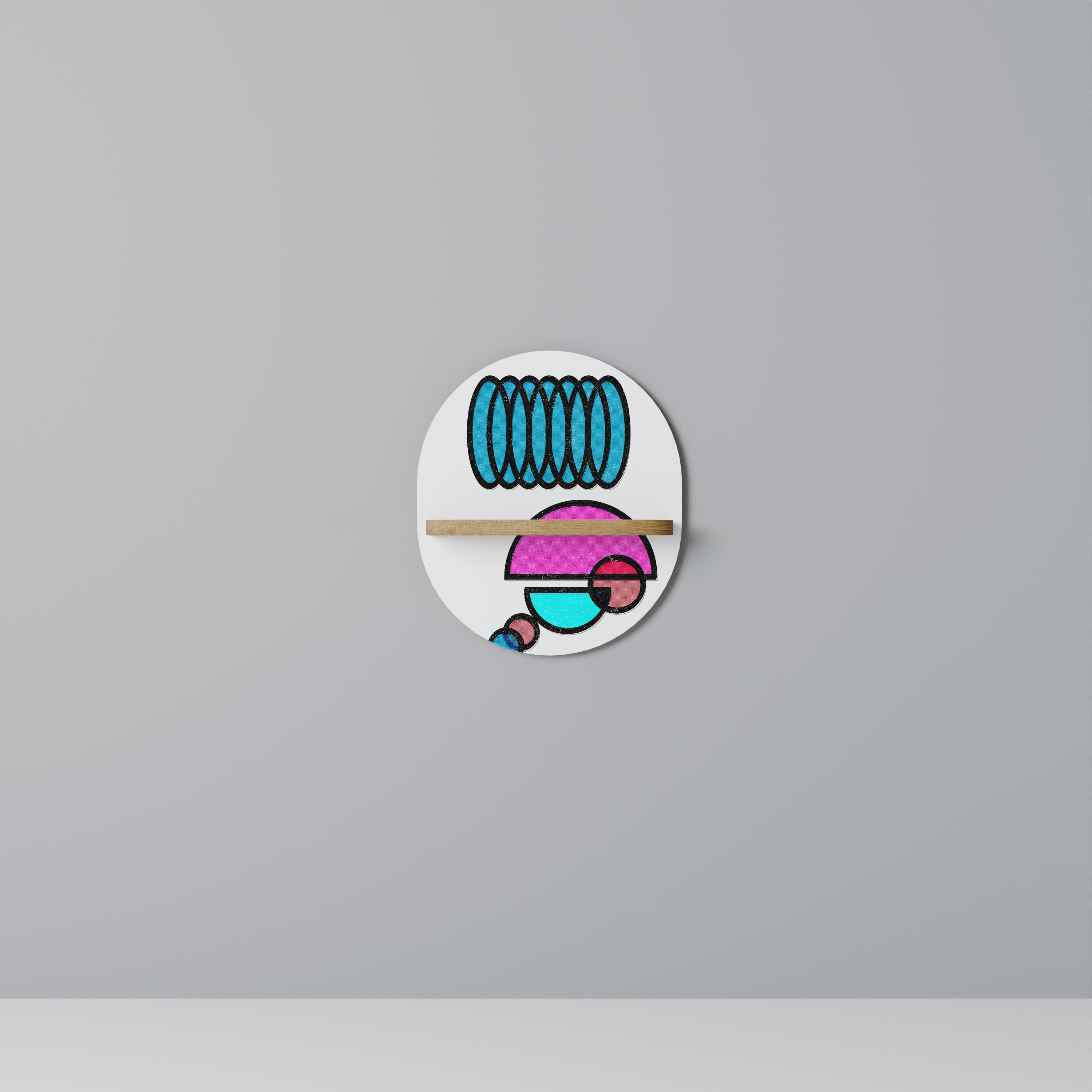 Estantería de arte ovalada GEOMETRIC RHAPSODY con efecto roble