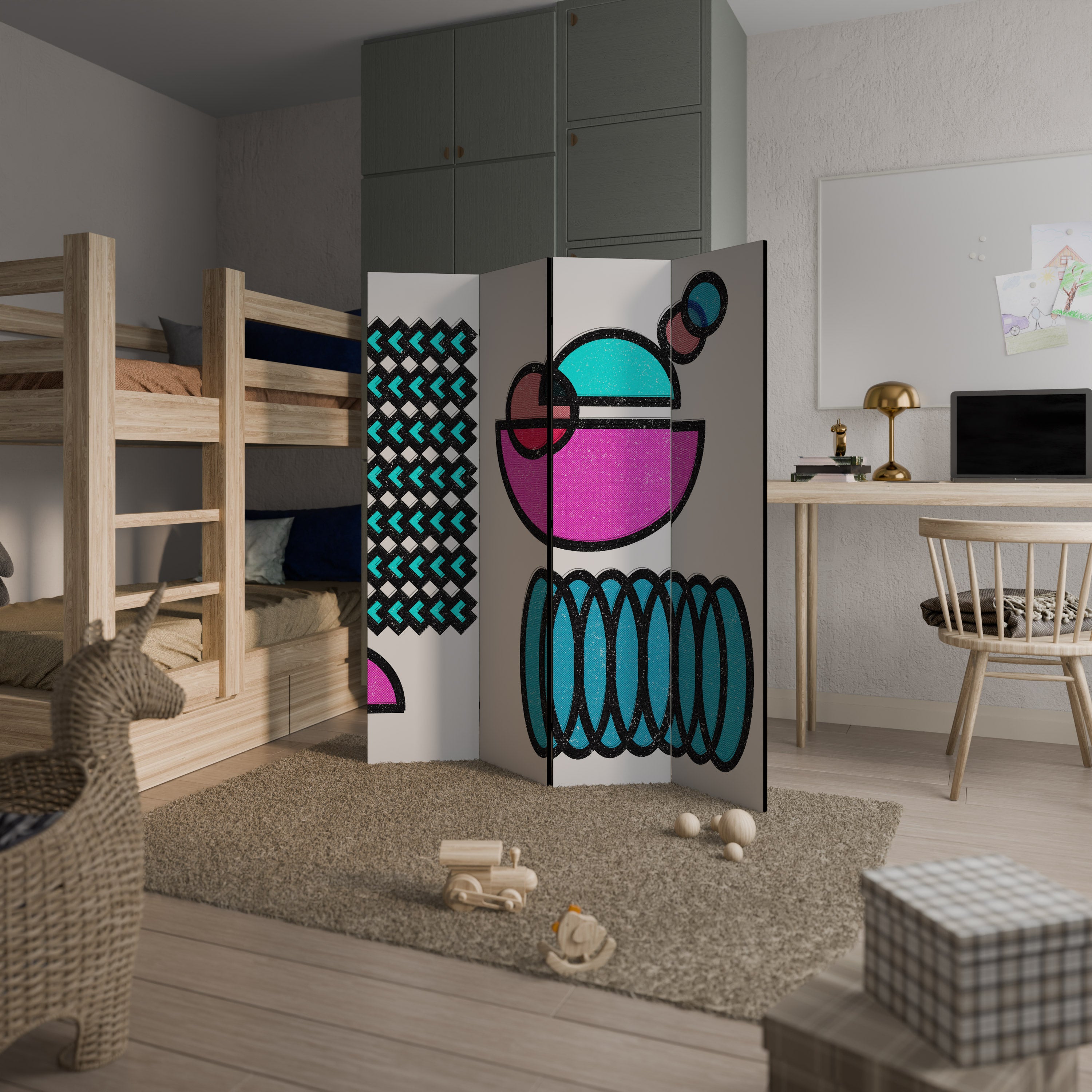 GEOMETRIC RHAPSODY Decorative 4-Panel Room Divider