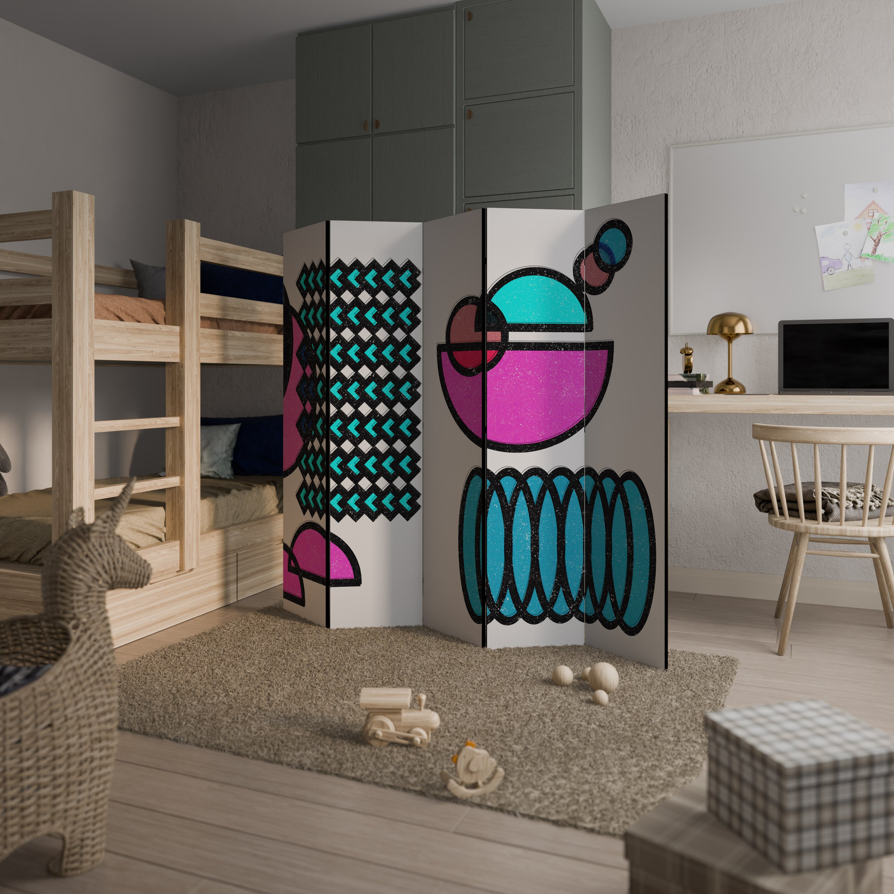 GEOMETRIC RHAPSODY Decorative 5-Panel Room Divider